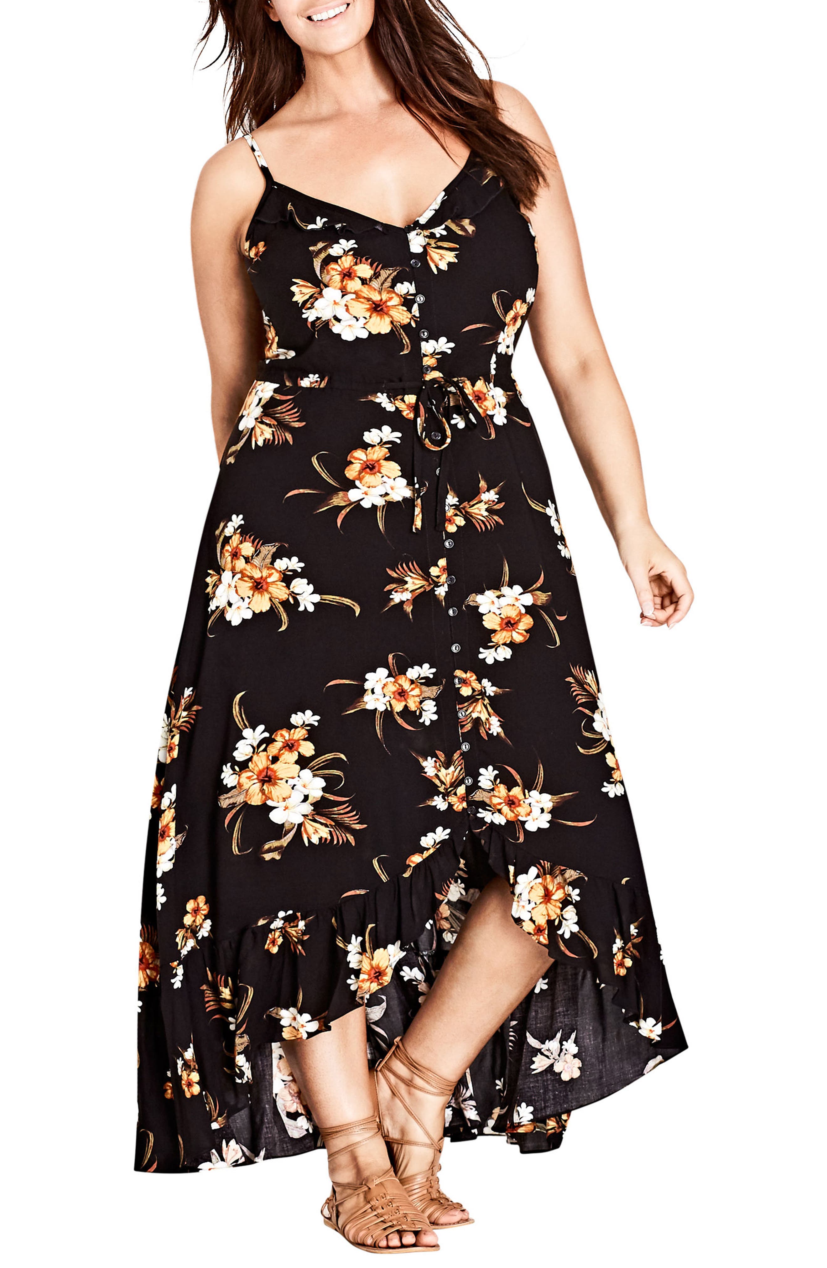 Plus Size City Chic Aruba Floral Maxi Dress, Black