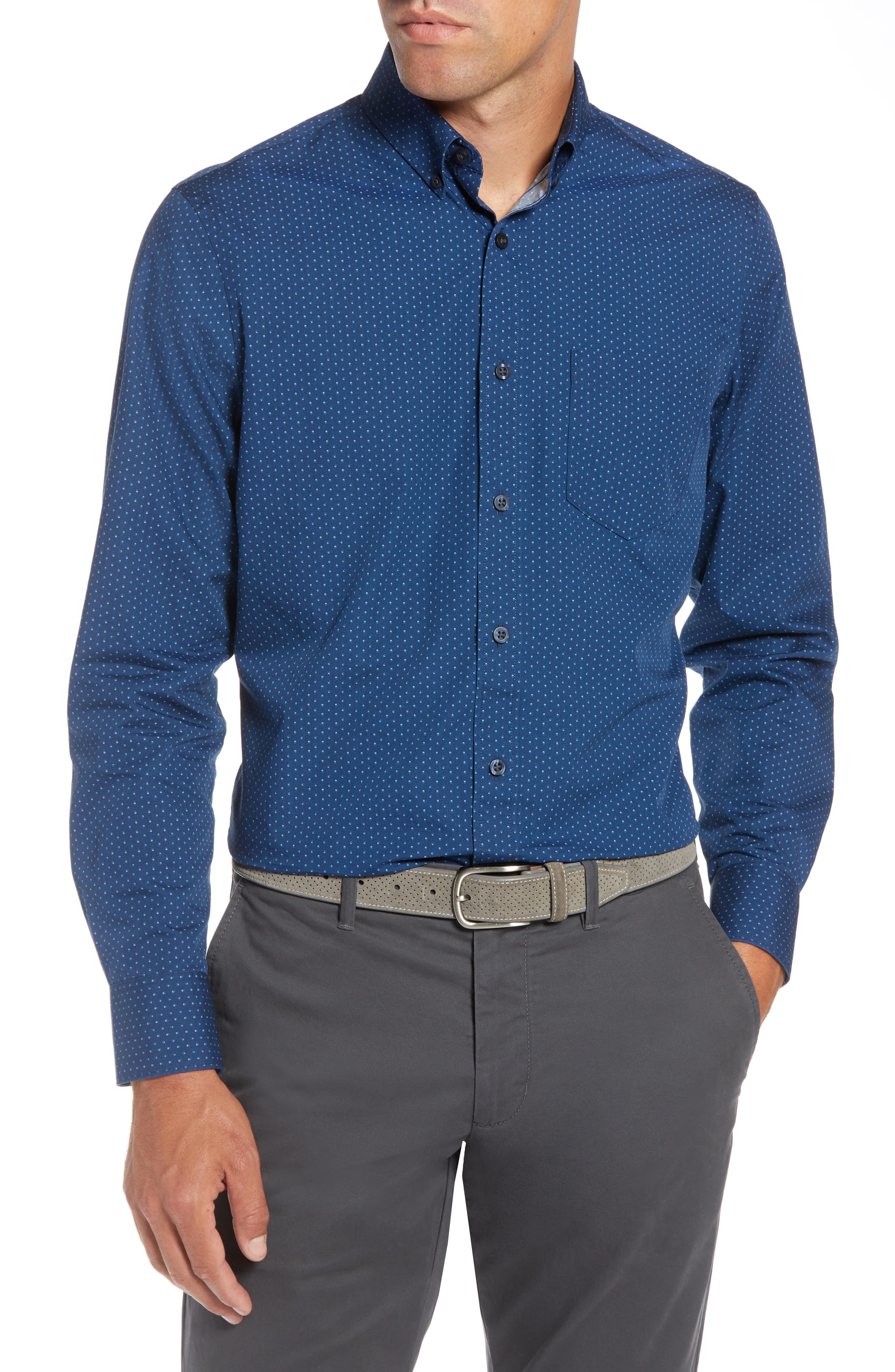 1901 Trim Fit Dot Print Sport Shirt