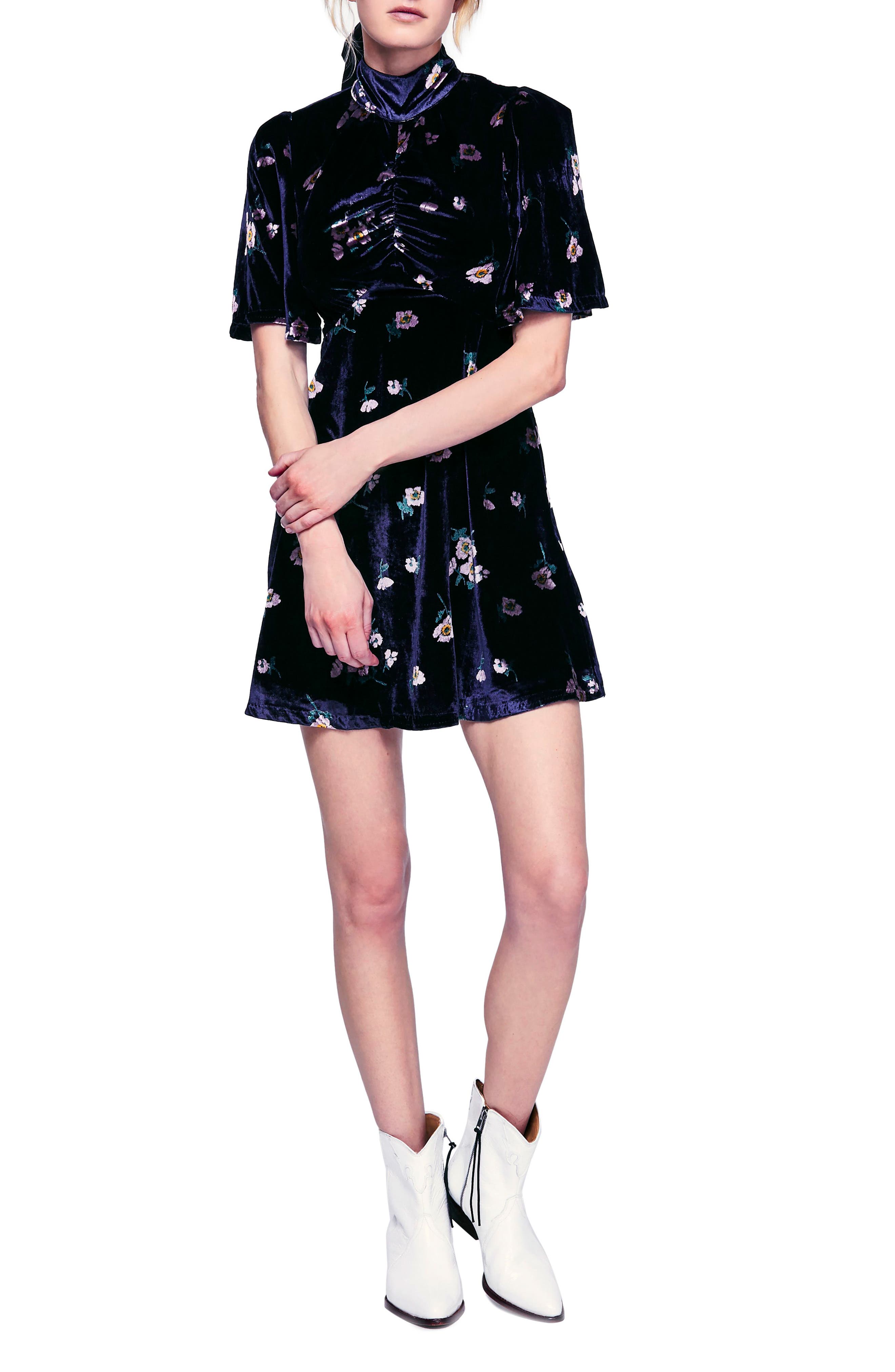 Free People Be My Baby Velvet Dress, Blue