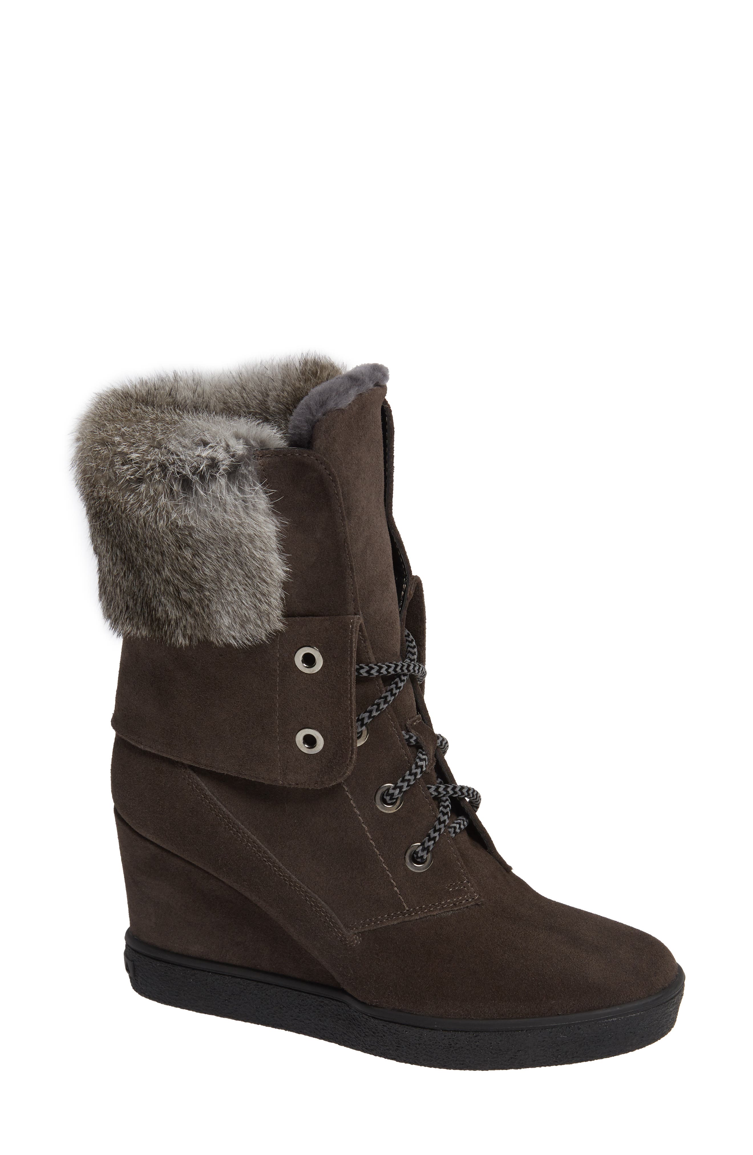 Aquatalia Cordelia Water Resistant Genuine Rabbit Fur Boot, Grey