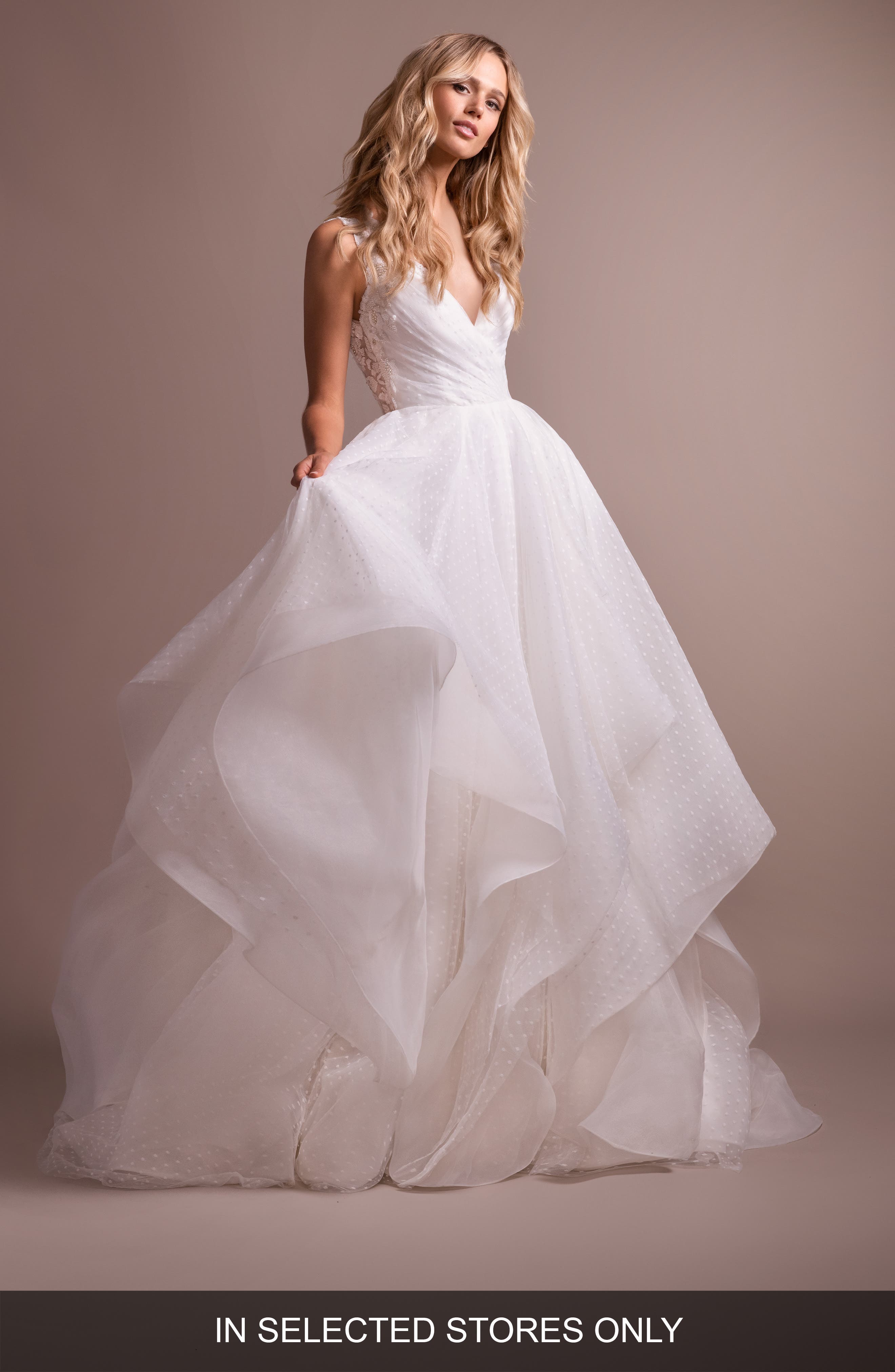 Hayley Paige Dylan V-Neck Low Back Wedding Dress, Size IN STORE ONLY - Ivory