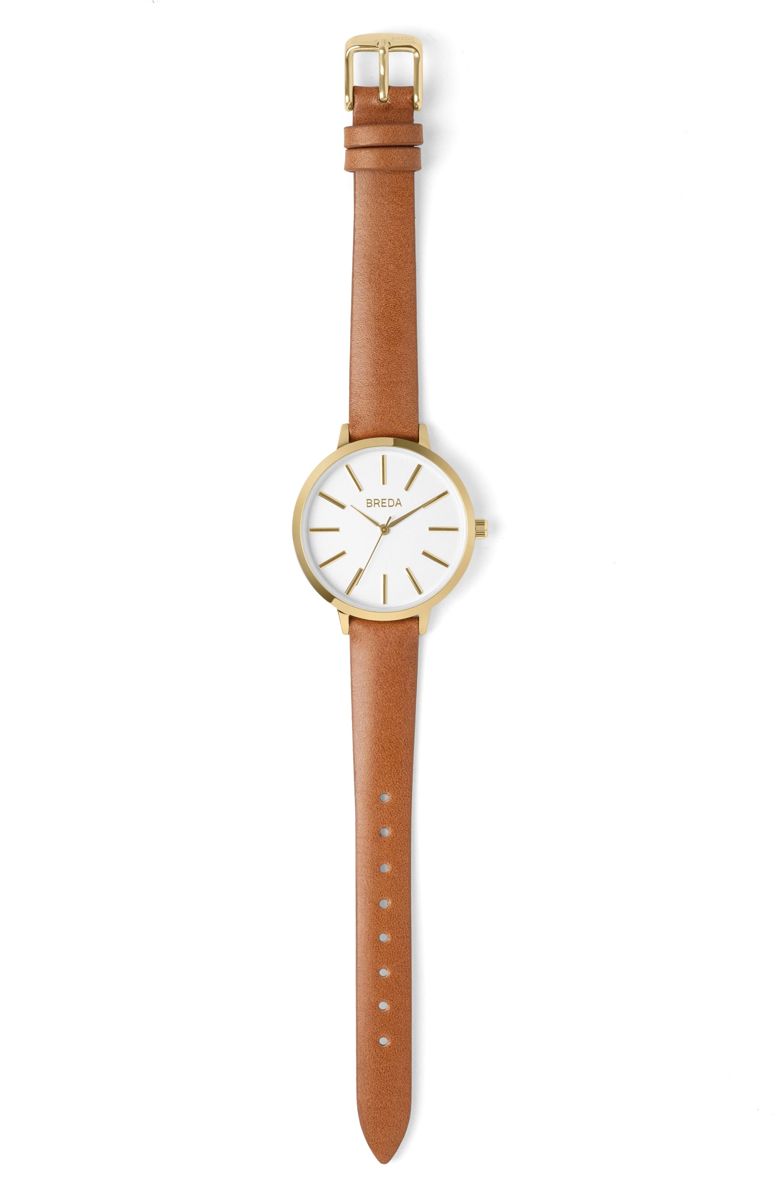 Breda Joule Round Leather Strap Watch, 37Mm