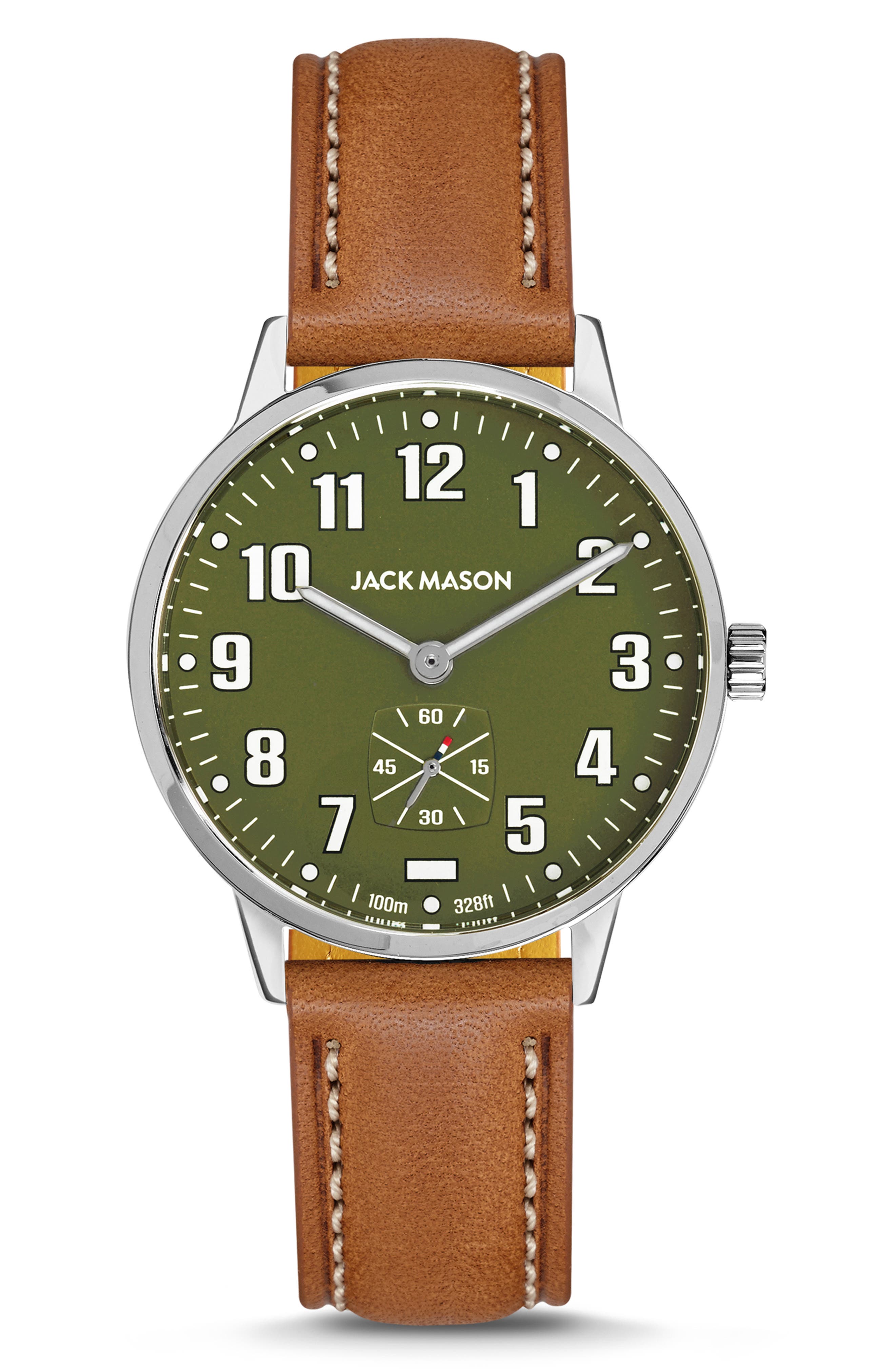 Jack Mason Field Leather Strap Watch, 38mm | Nordstrom