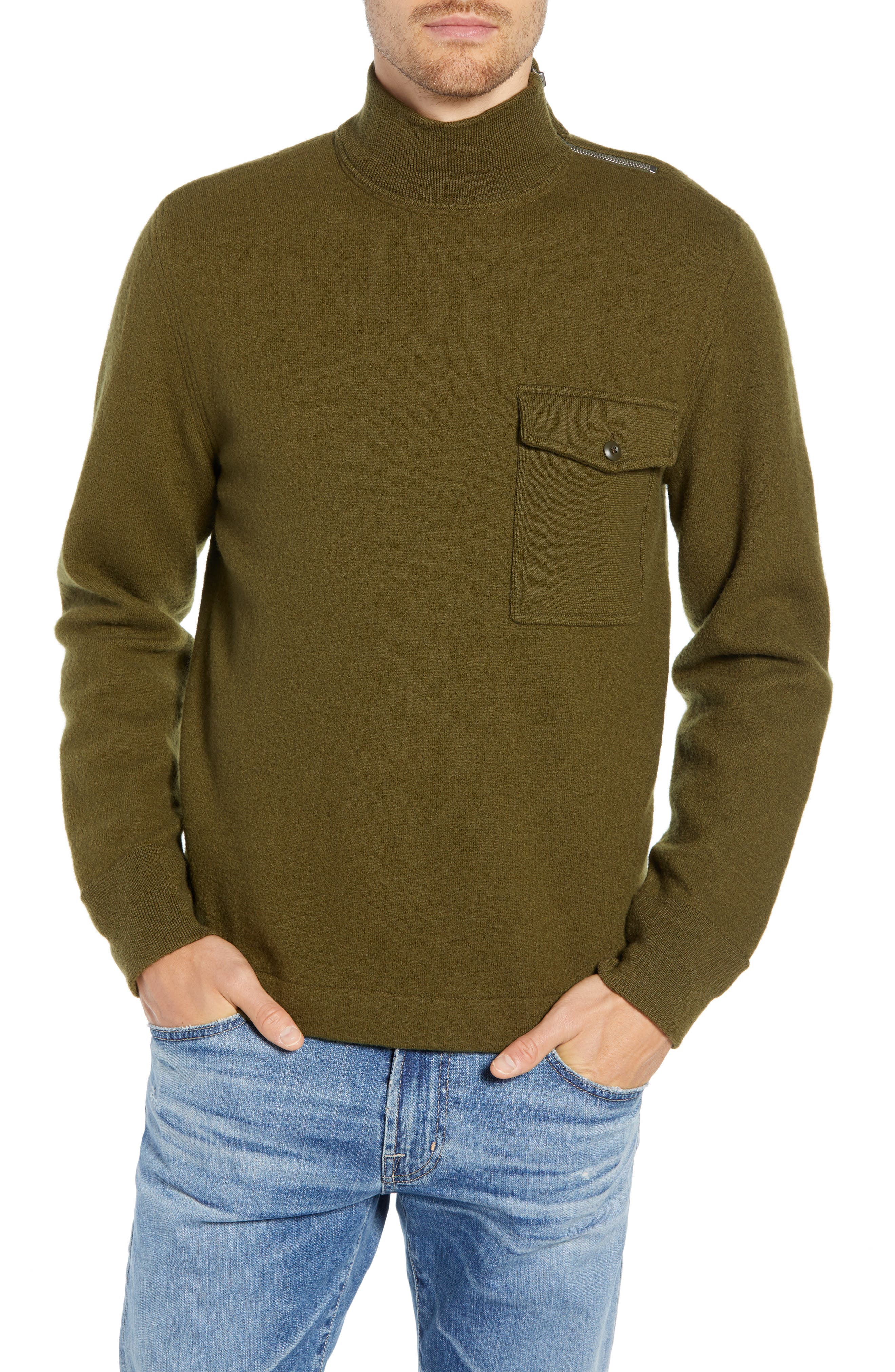 J.crew Wallace & Barnes Felted Merino Wool Mock Neck Pullover, Green