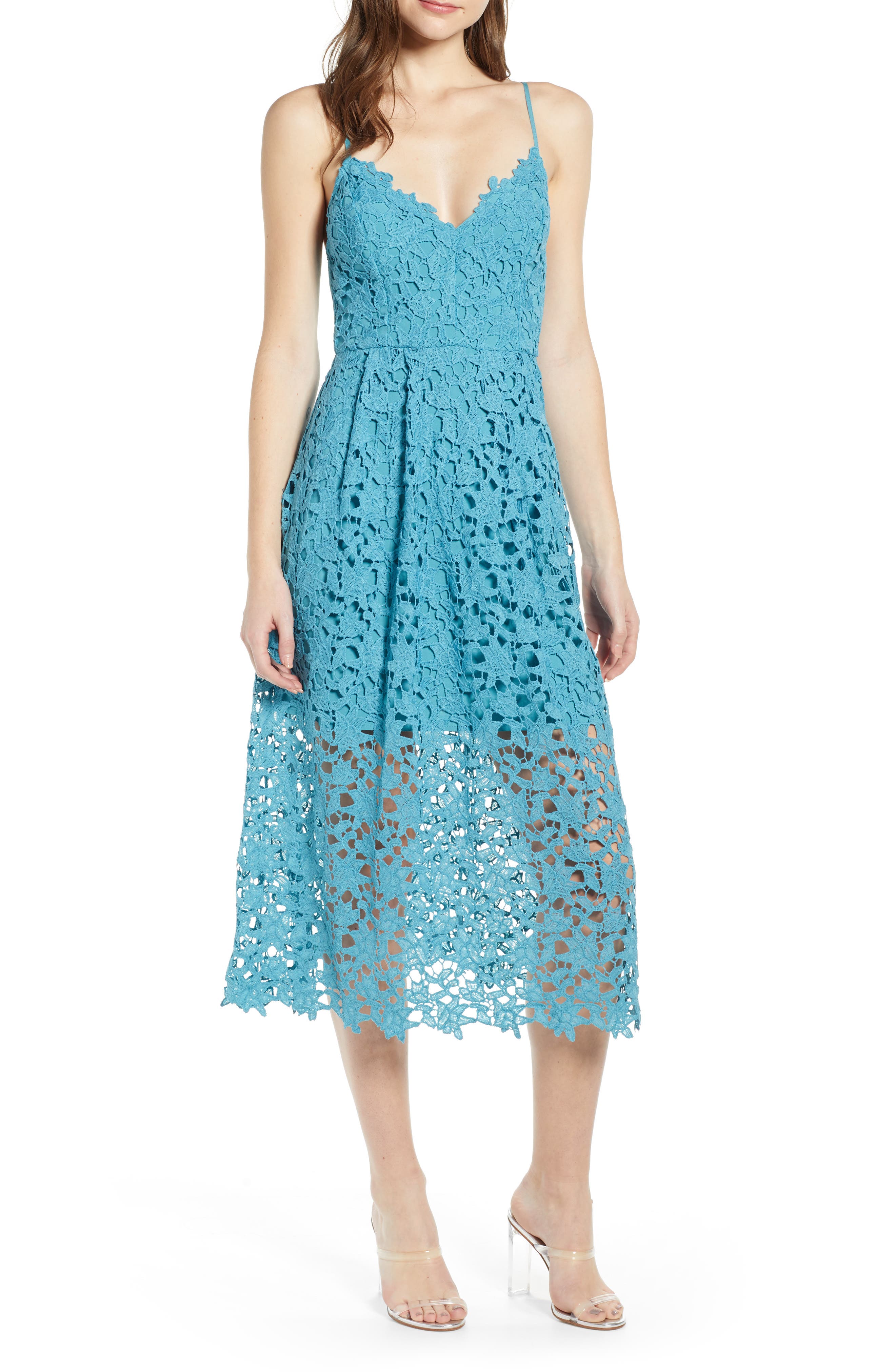 Astr The Label Lace Midi Dress, Blue/green