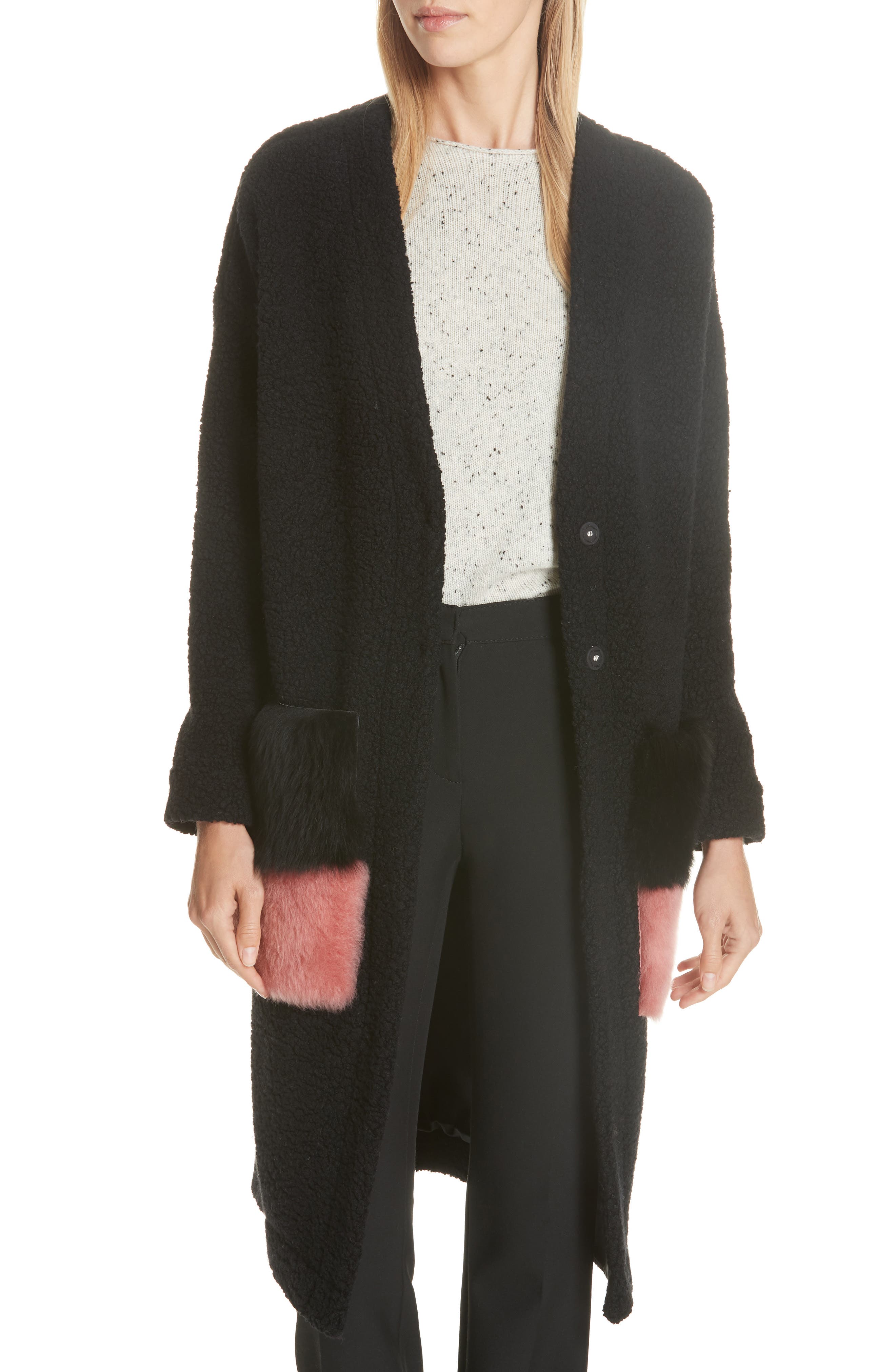 Anne Vest Brisbane Wool Blend Coat With Genuine Shearling Pockets, 4 DE - Black