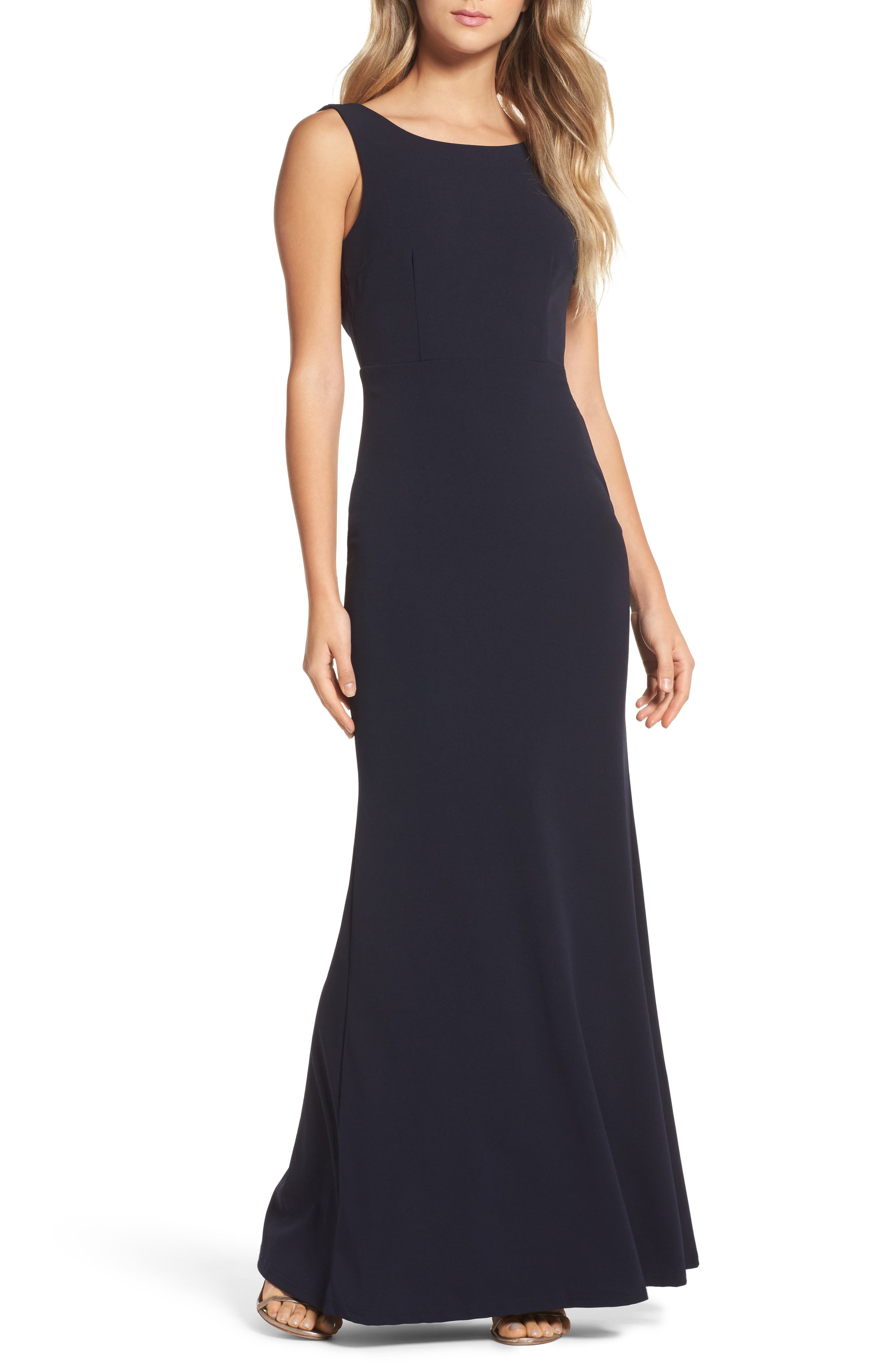 Lulus Drape Back Trumpet Gown, Blue