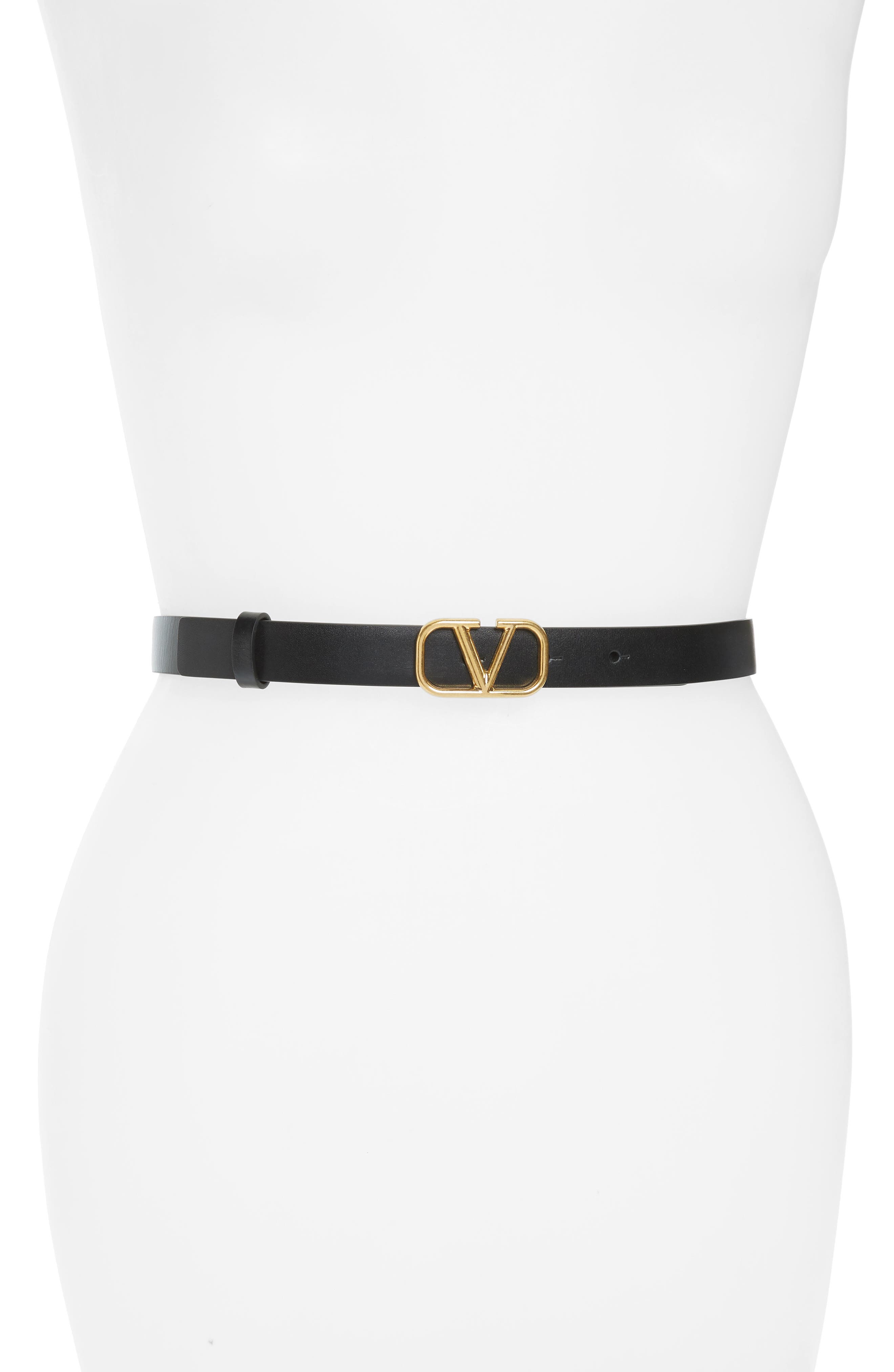 Valentino Garavani Go Logo Leather Belt, Black