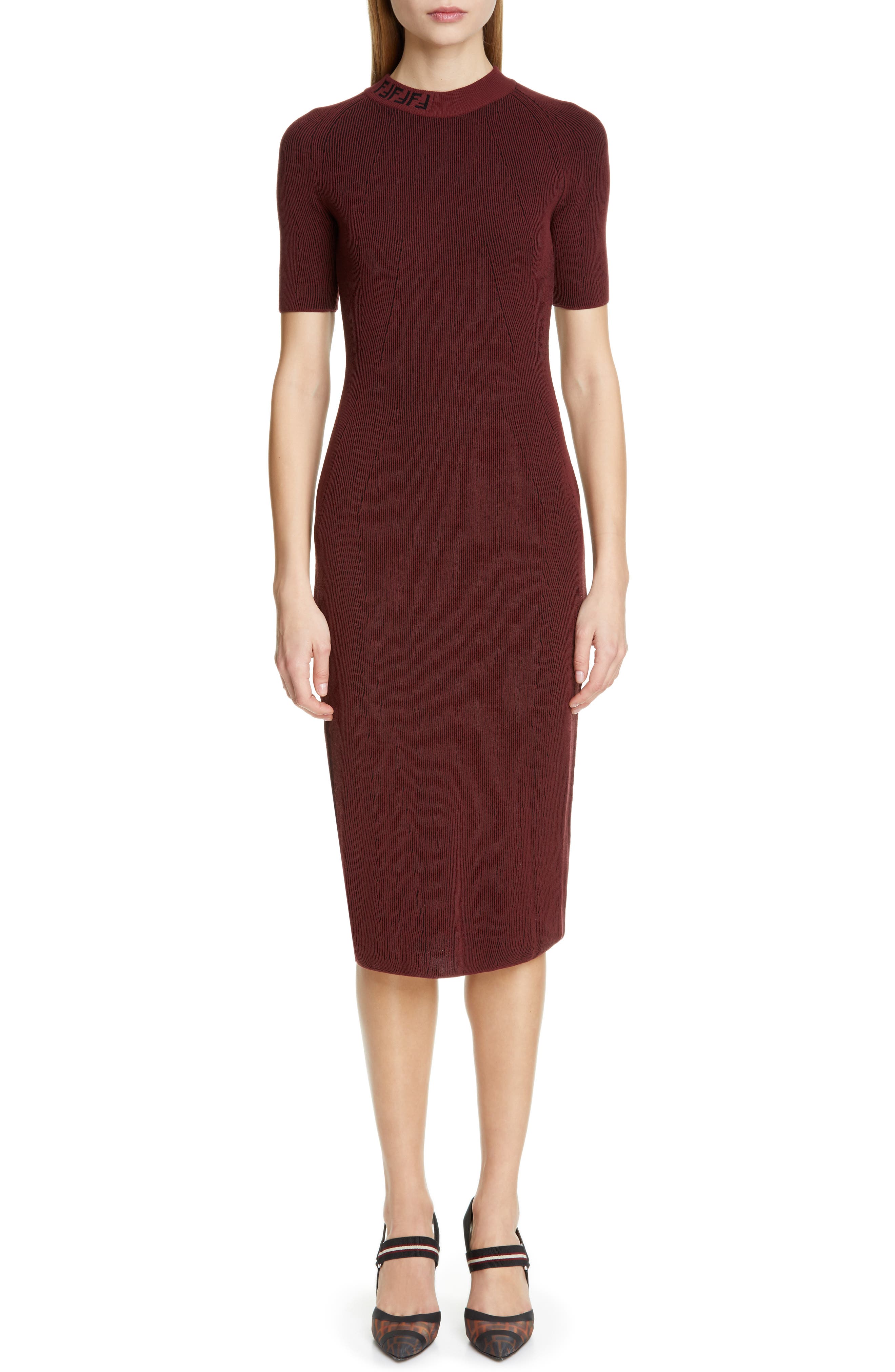 Fendi Rib Sweater Dress, US / 44 IT - Burgundy