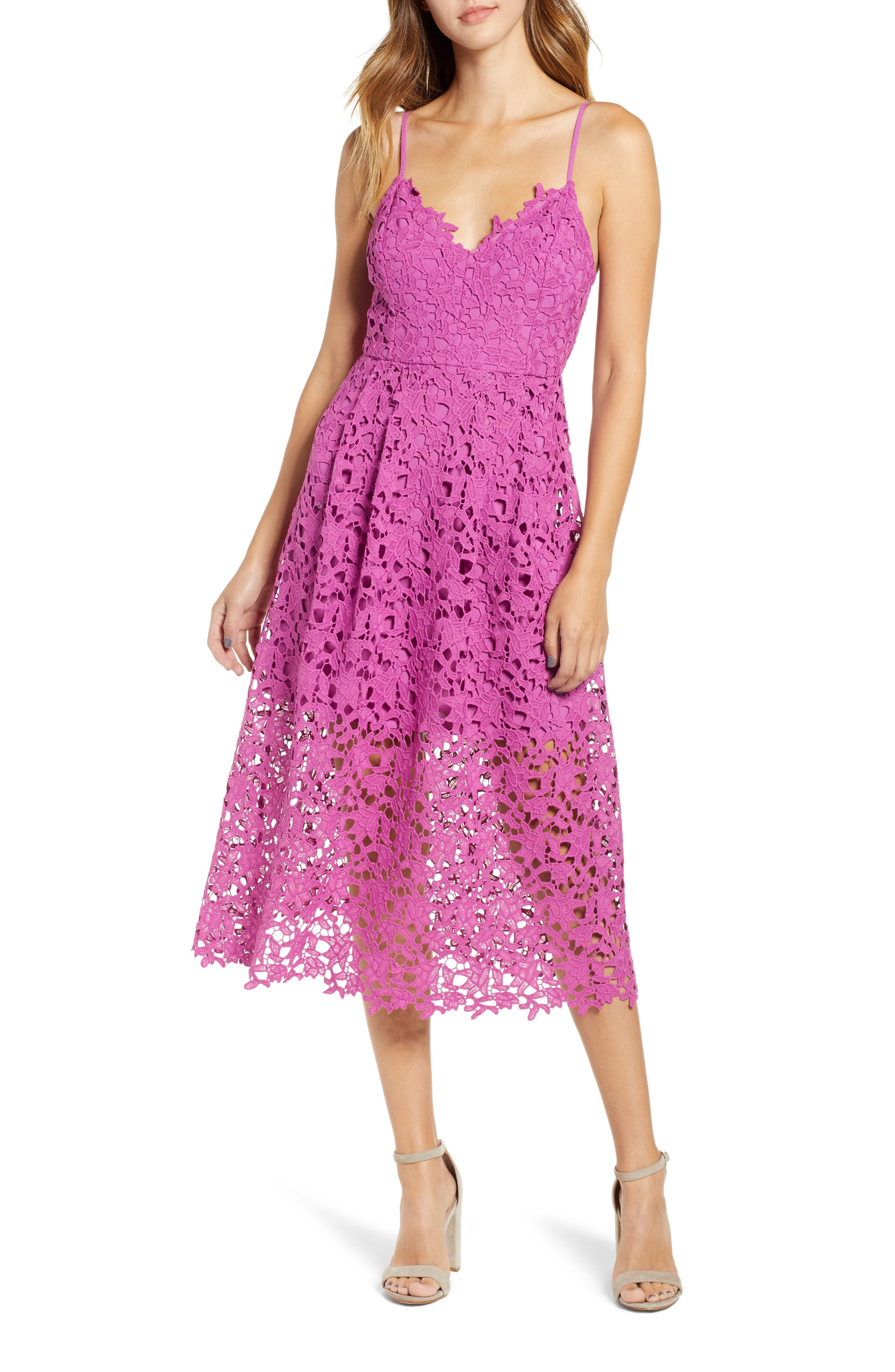 Astr The Label Lace Midi Dress, Purple