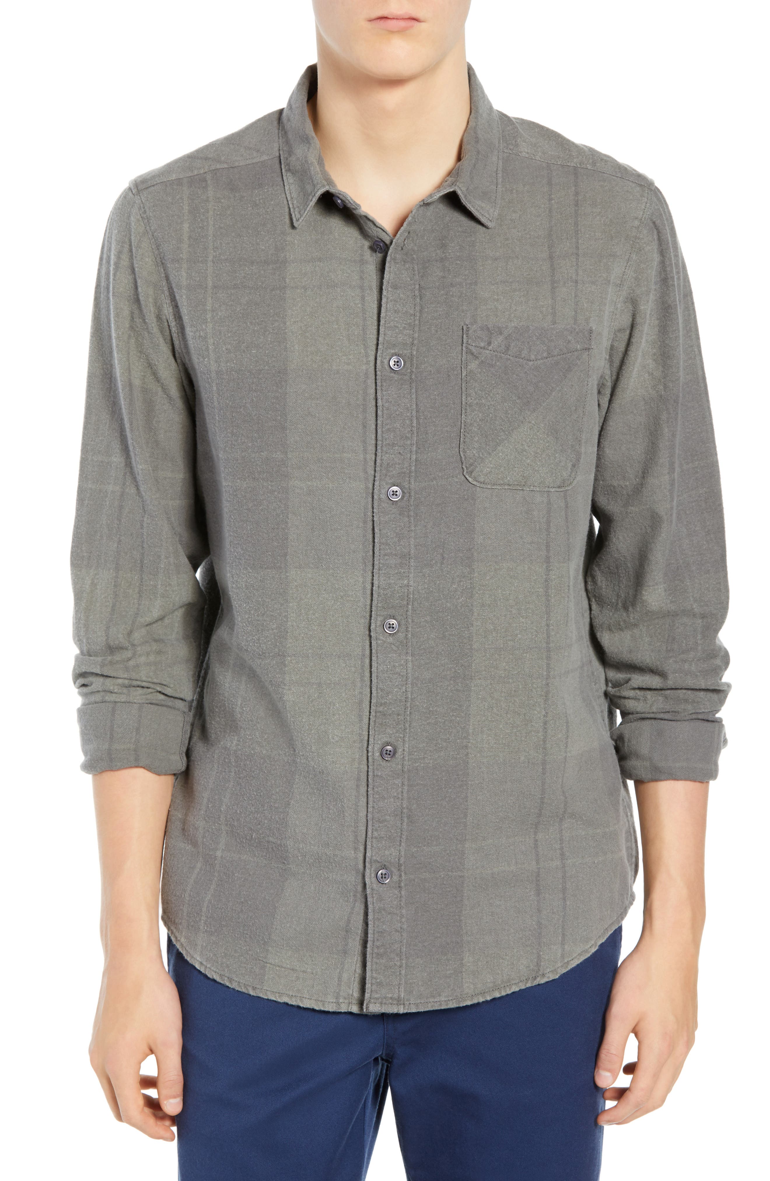 Rvca Good Stuff Check Flannel Shirt, Grey