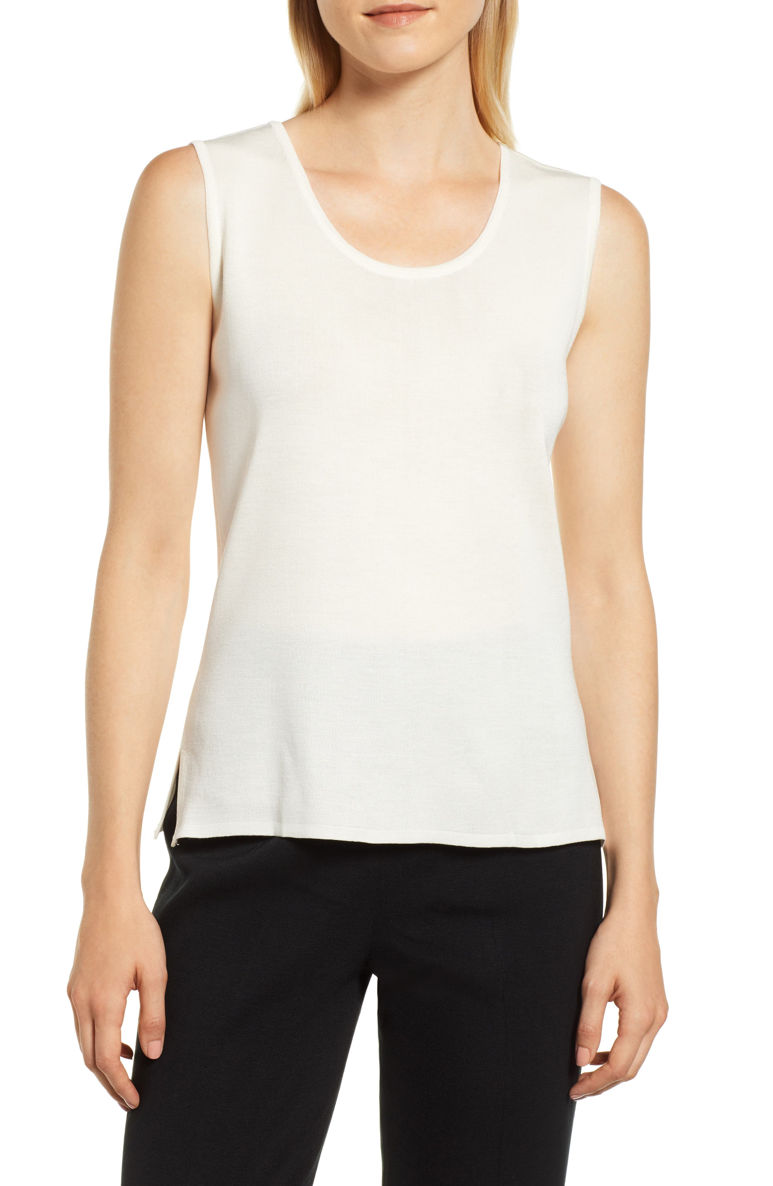 Ming Wang Scoop Neck Knit Tank, Ivory