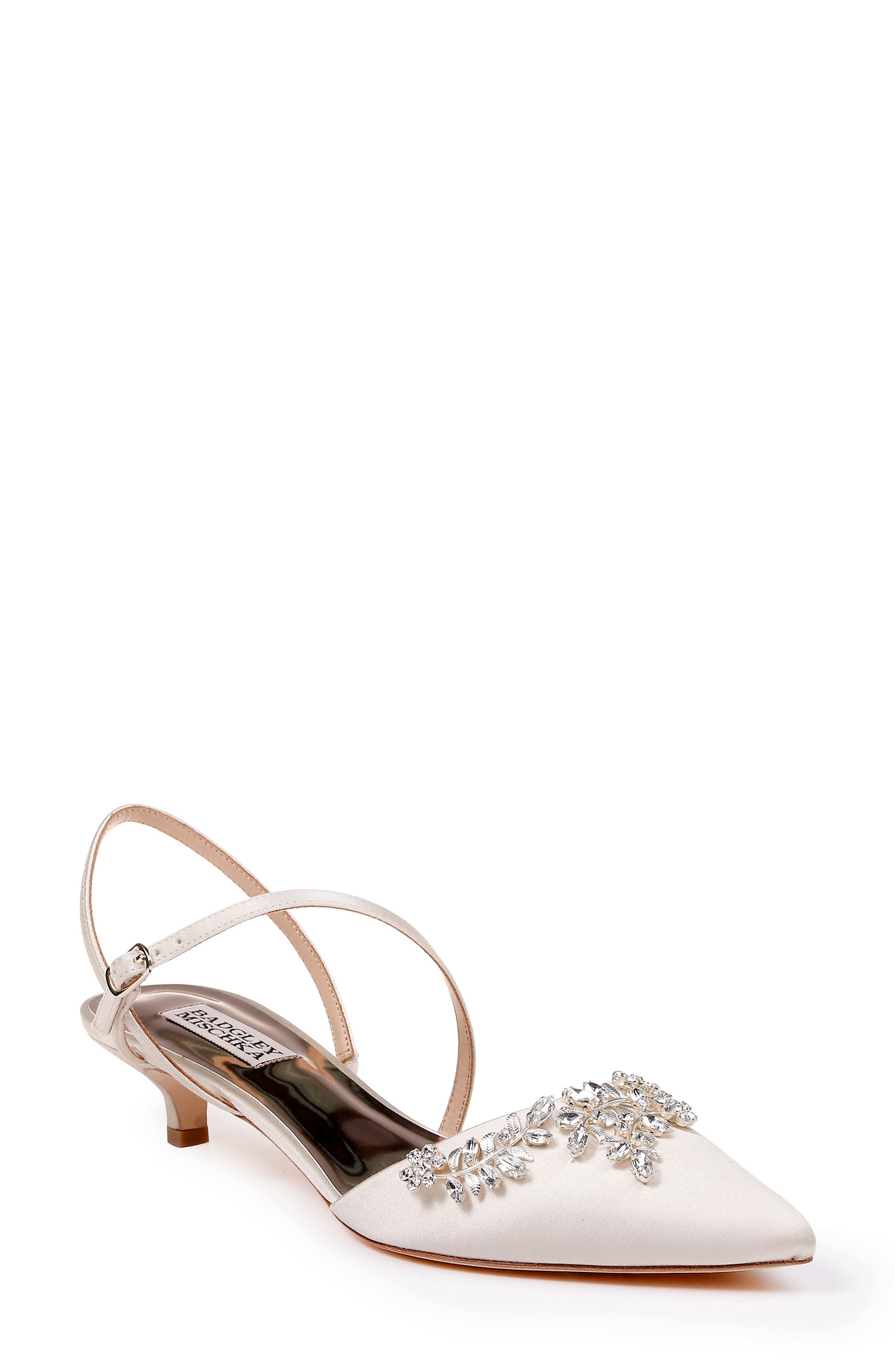 Badgley Mischka Crystal Embellished Quarter Strap Pump, Ivory