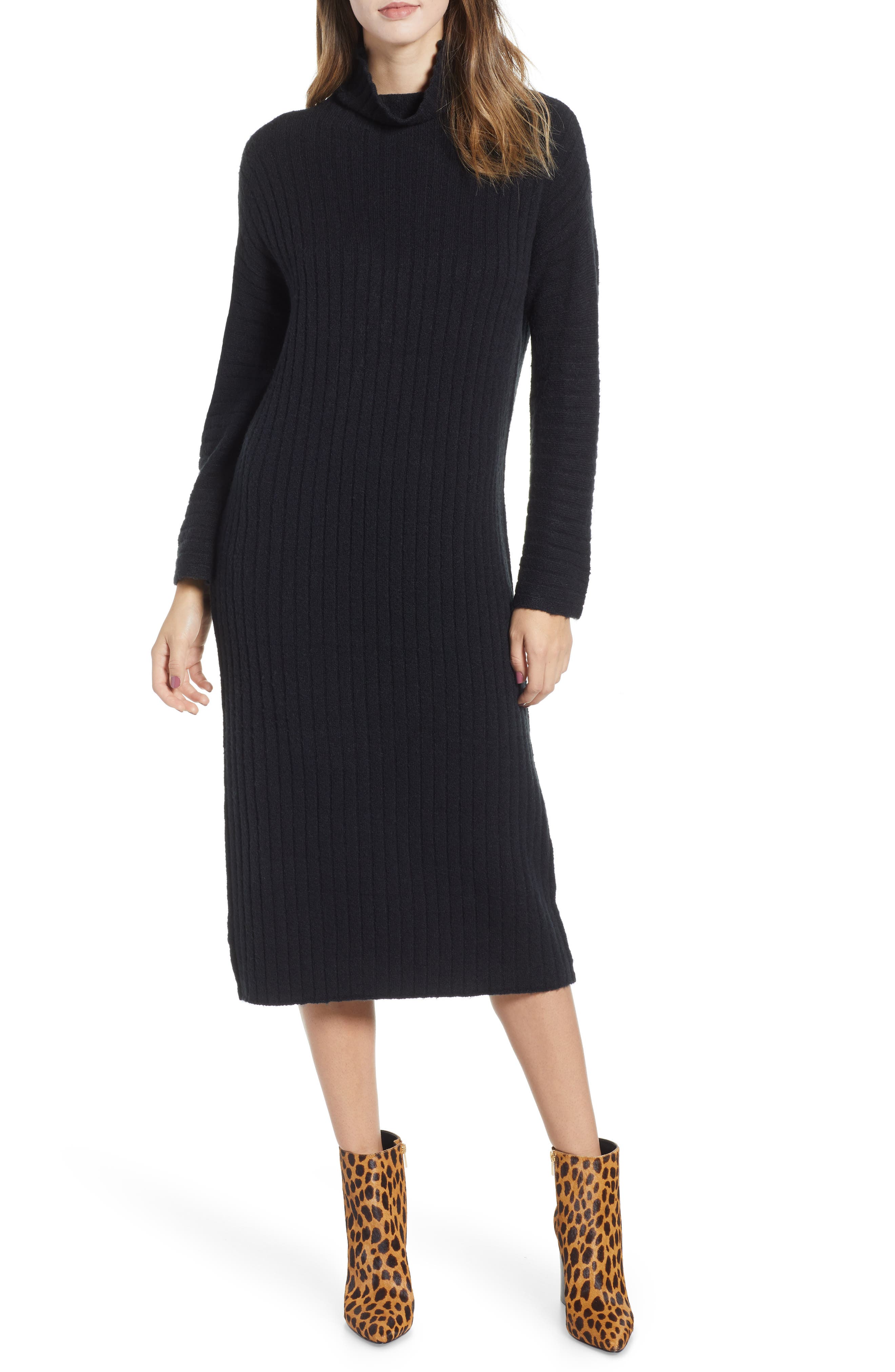 Leith Rib Midi Sweater Dress, Black