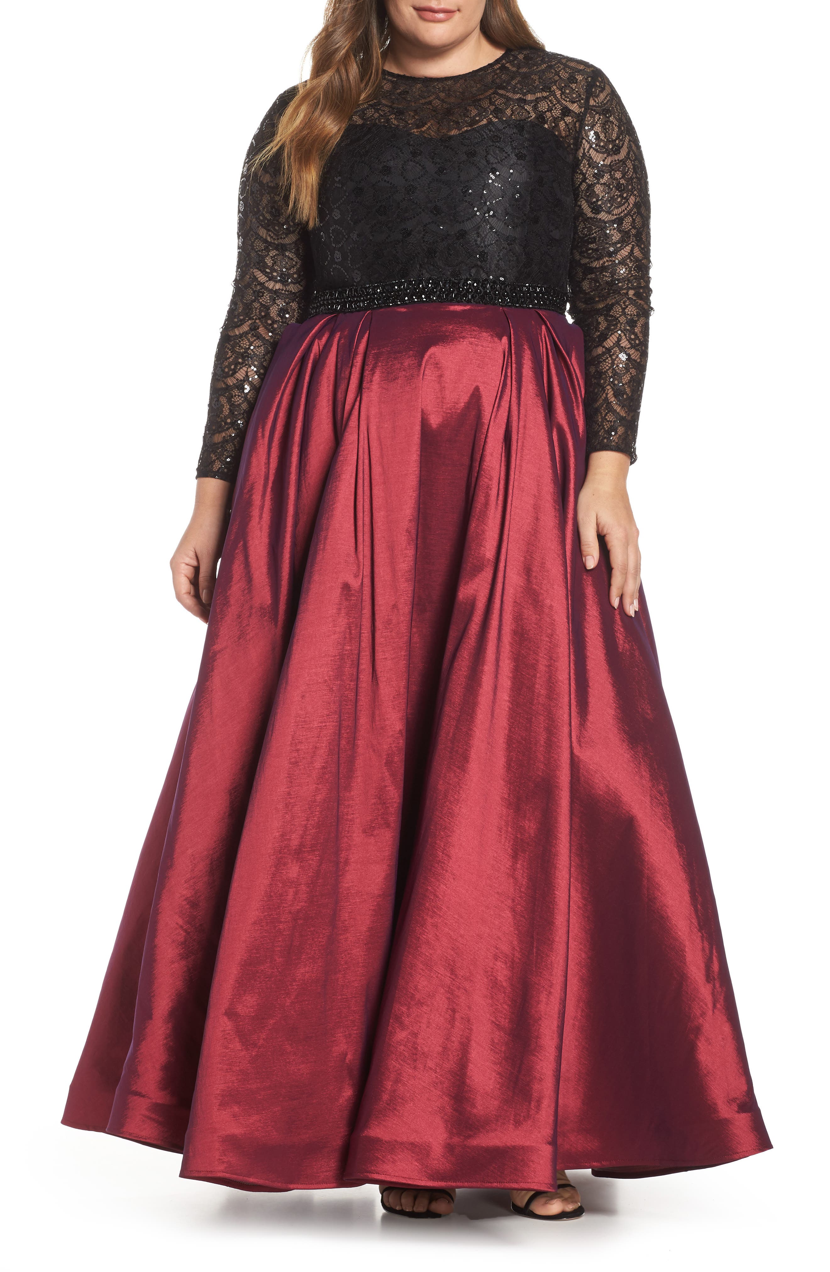 Plus Size MAC Duggal Embellished Taffeta Ballgown, Burgundy