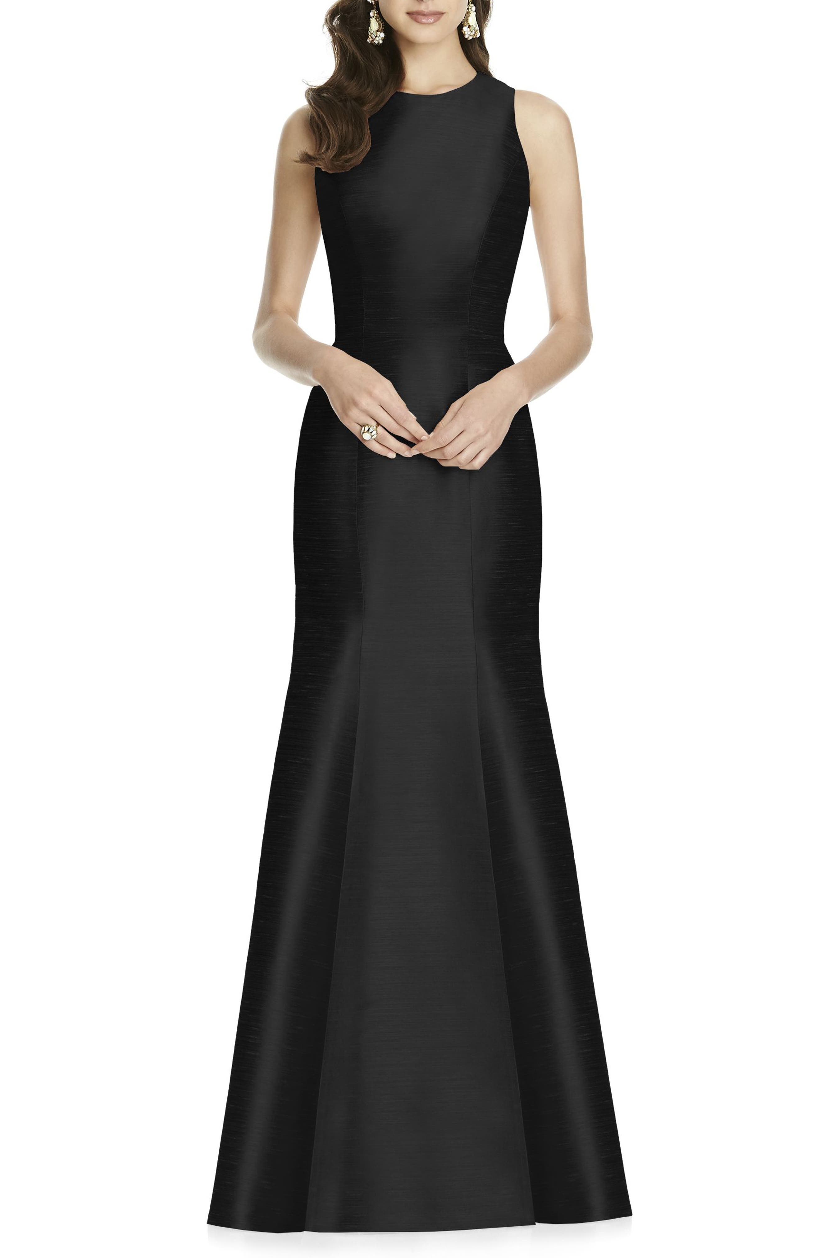 Alfred Sung Dupioni Trumpet Gown, Black