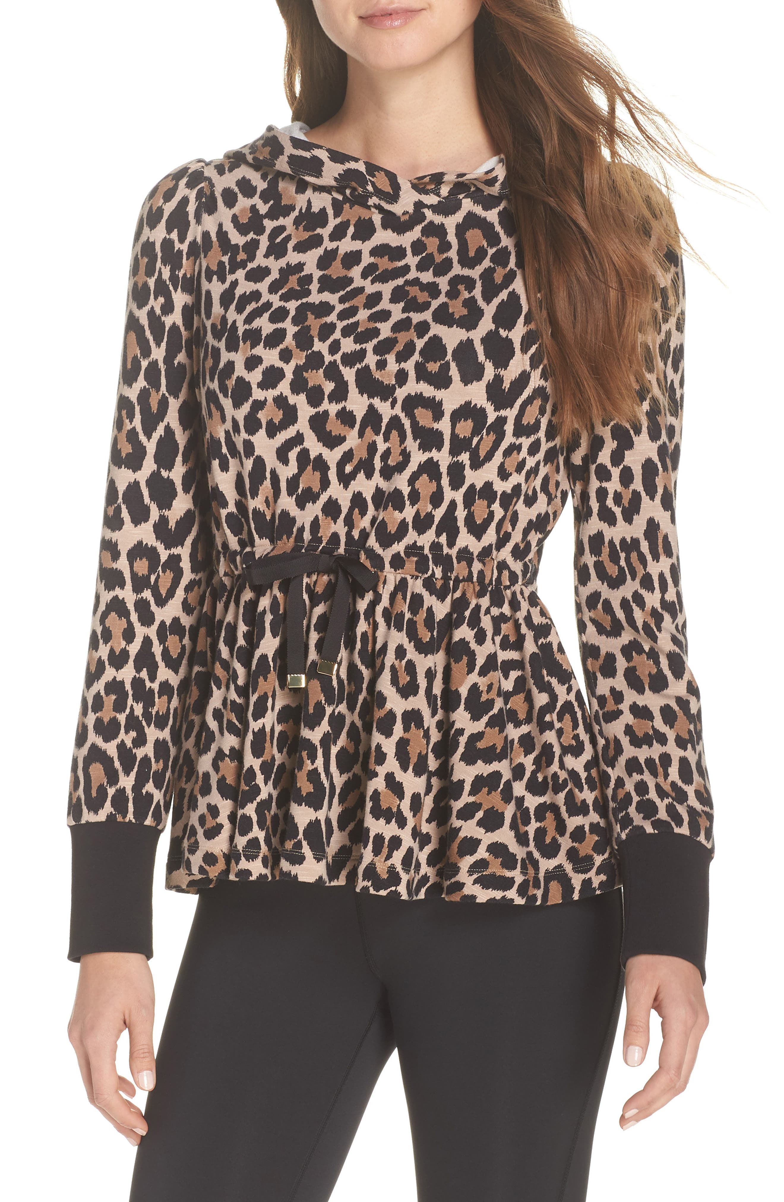Kate Spade New York Leopard Ruffle Hoodie, Beige