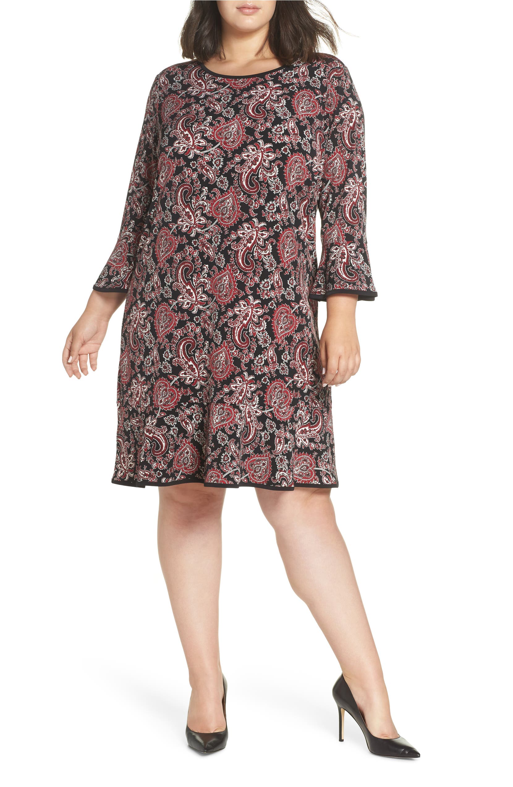 Sweetheart Shift Dress, Main, color, BLACK/ MAROON