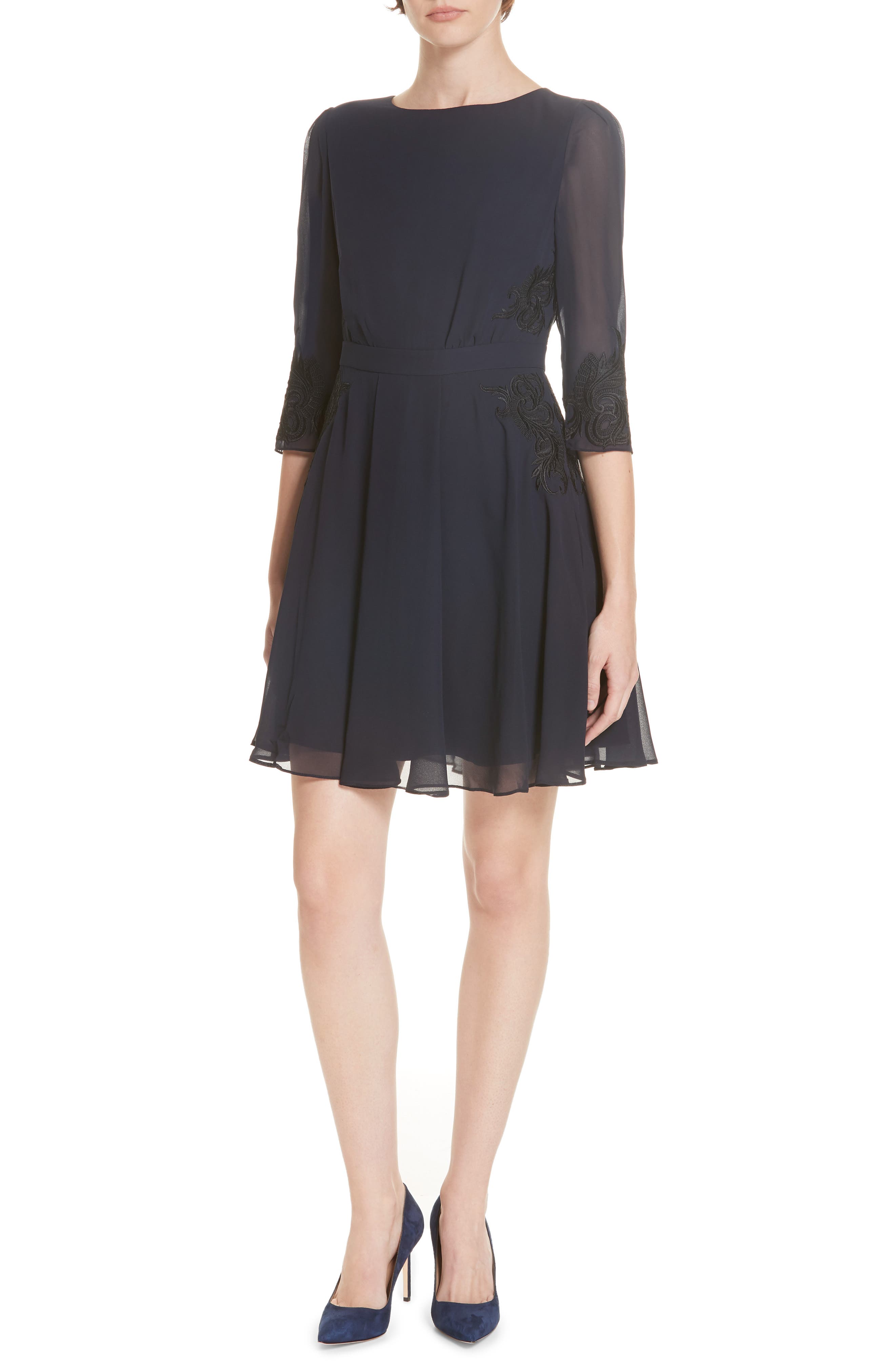 Ted Baker London Gaenor Embroidered Detail Dress, Black