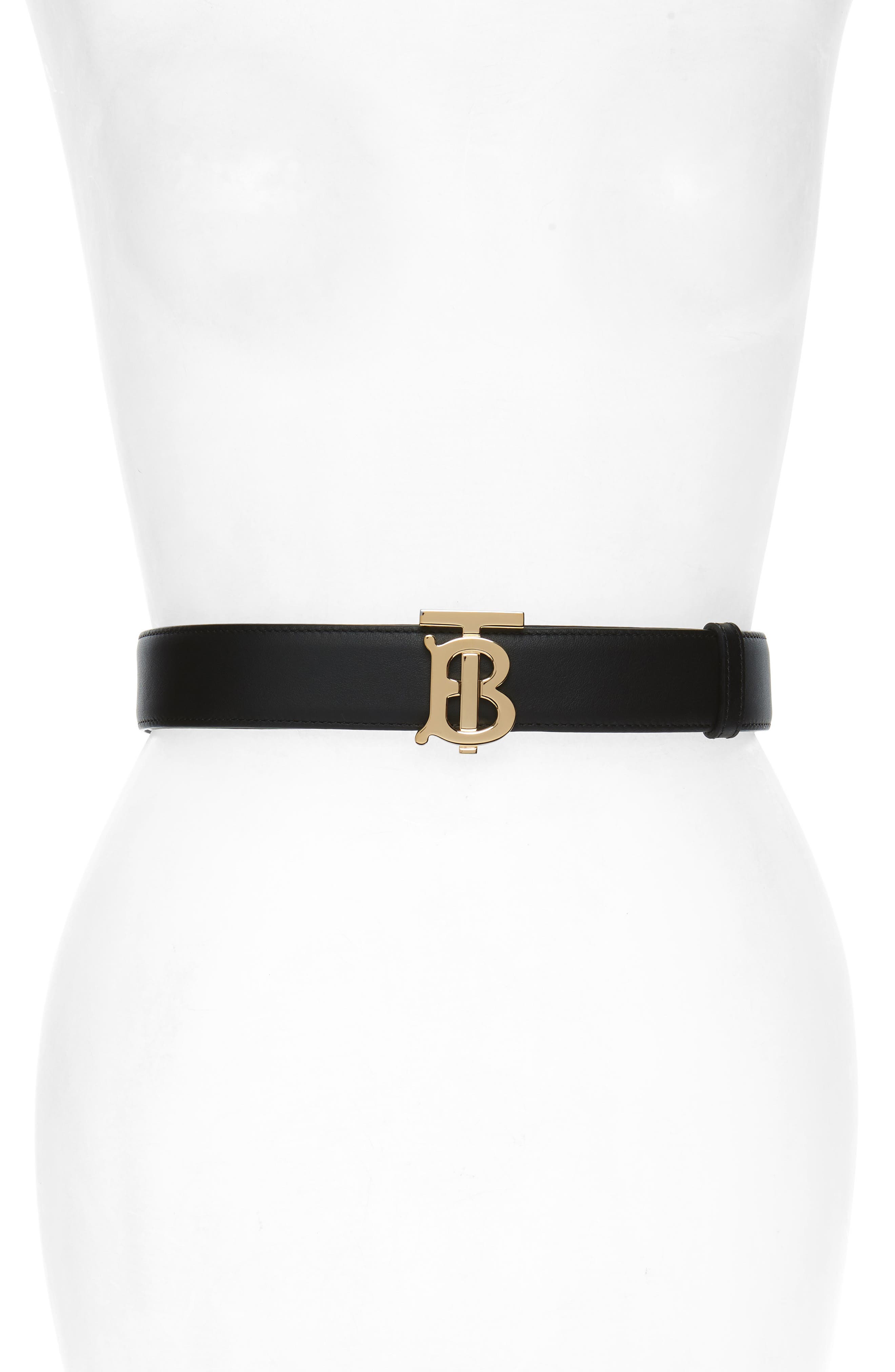Burberry Logo Buckle Reversible Leather Belt, Black/ Malt Brown