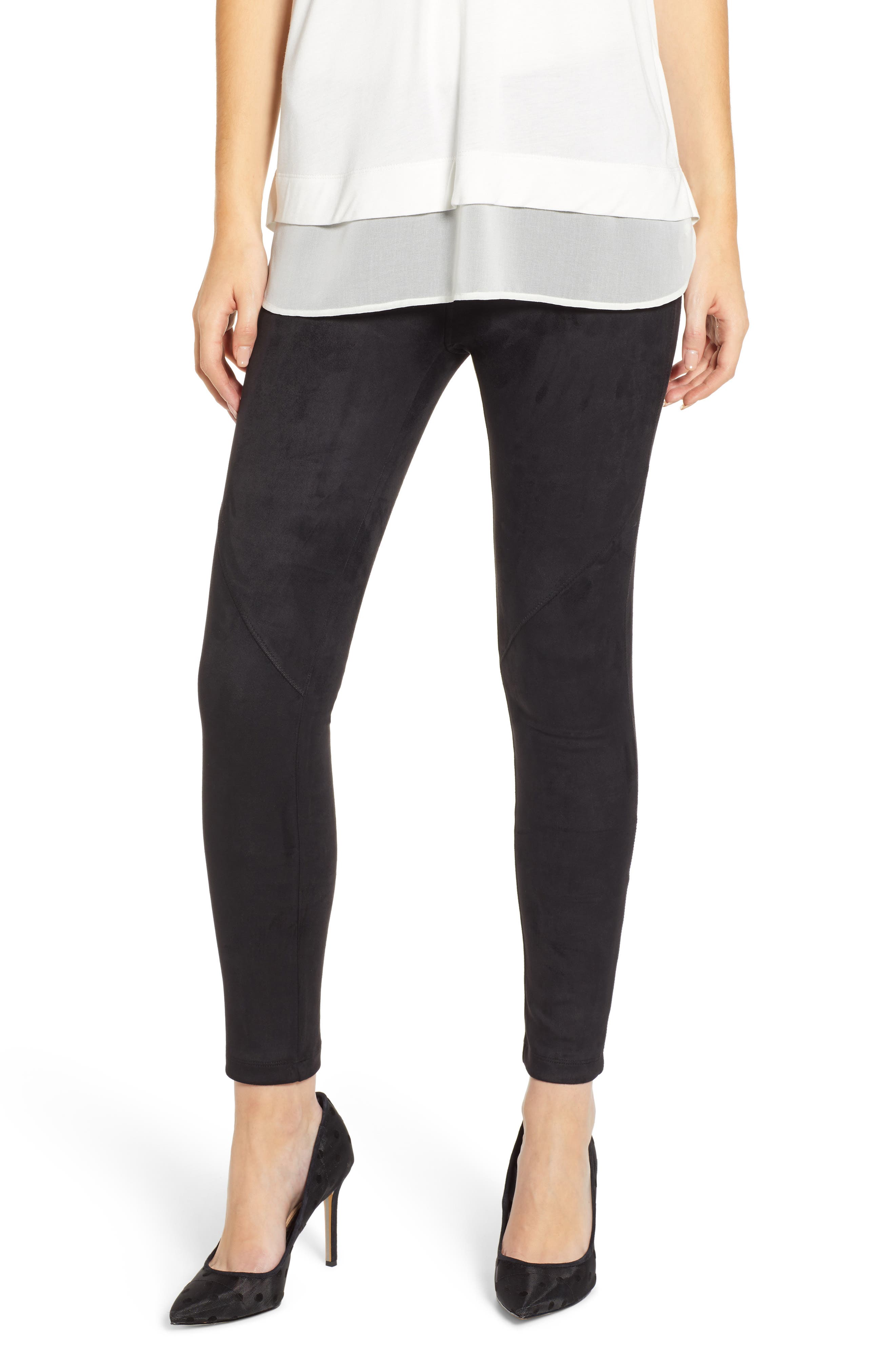 David Lerner Bergen Seamed Faux Suede Leggings, Black