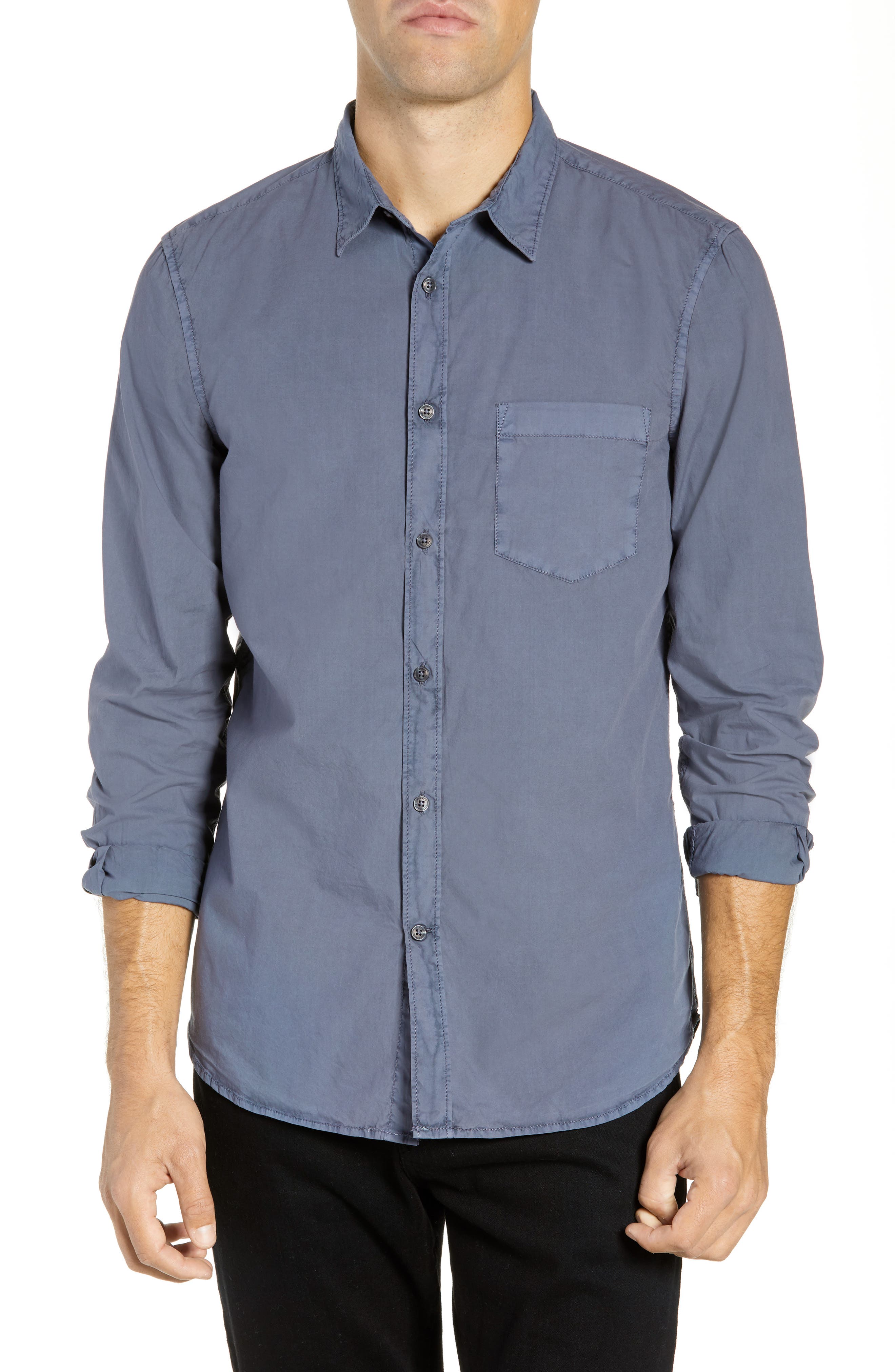 French Connection Overdyed Regular Fit Poplin Sport Shirt, Blue