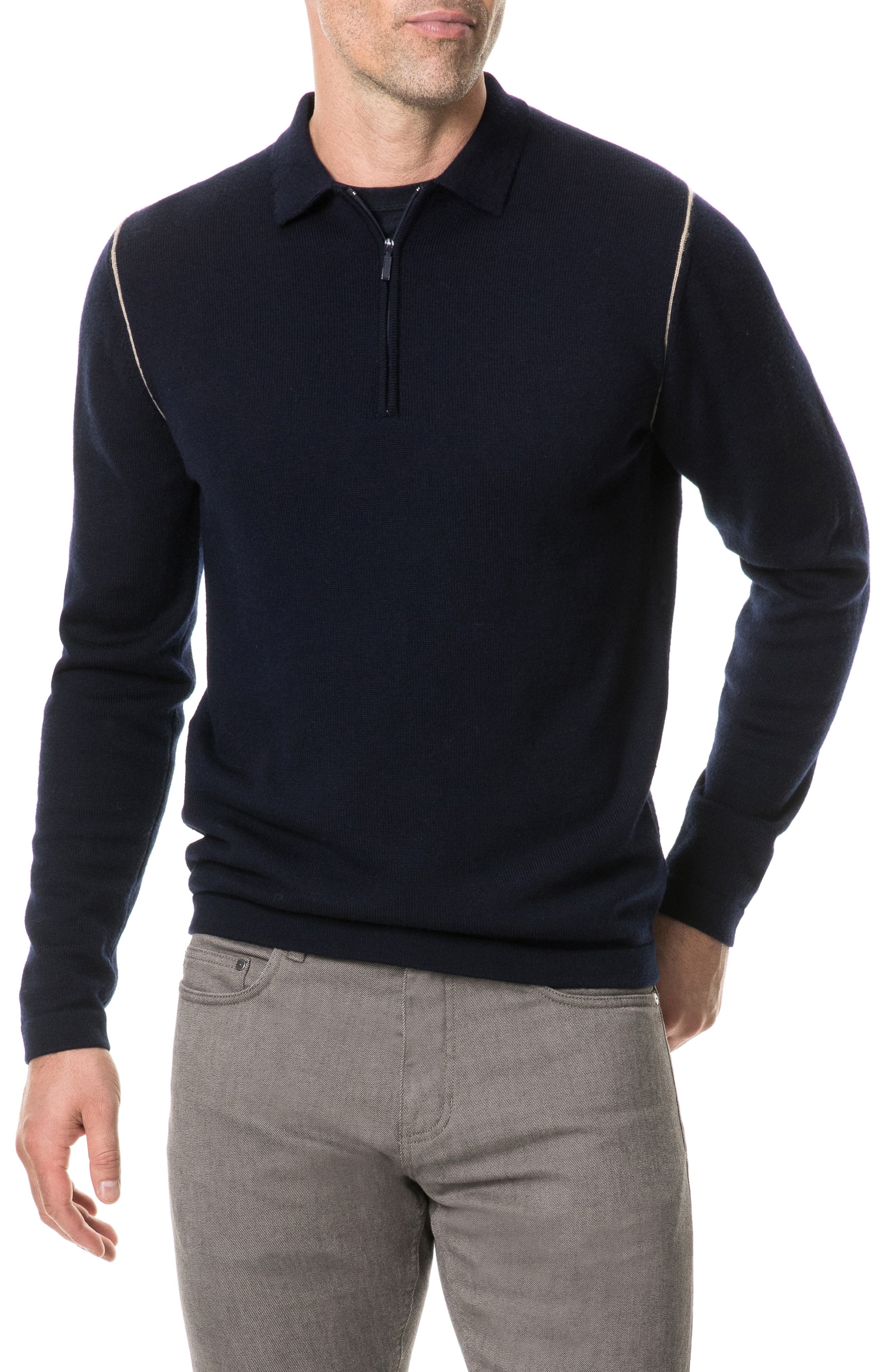Rodd & Gunn Revill Reserve Merino Wool Zip Polo, Blue