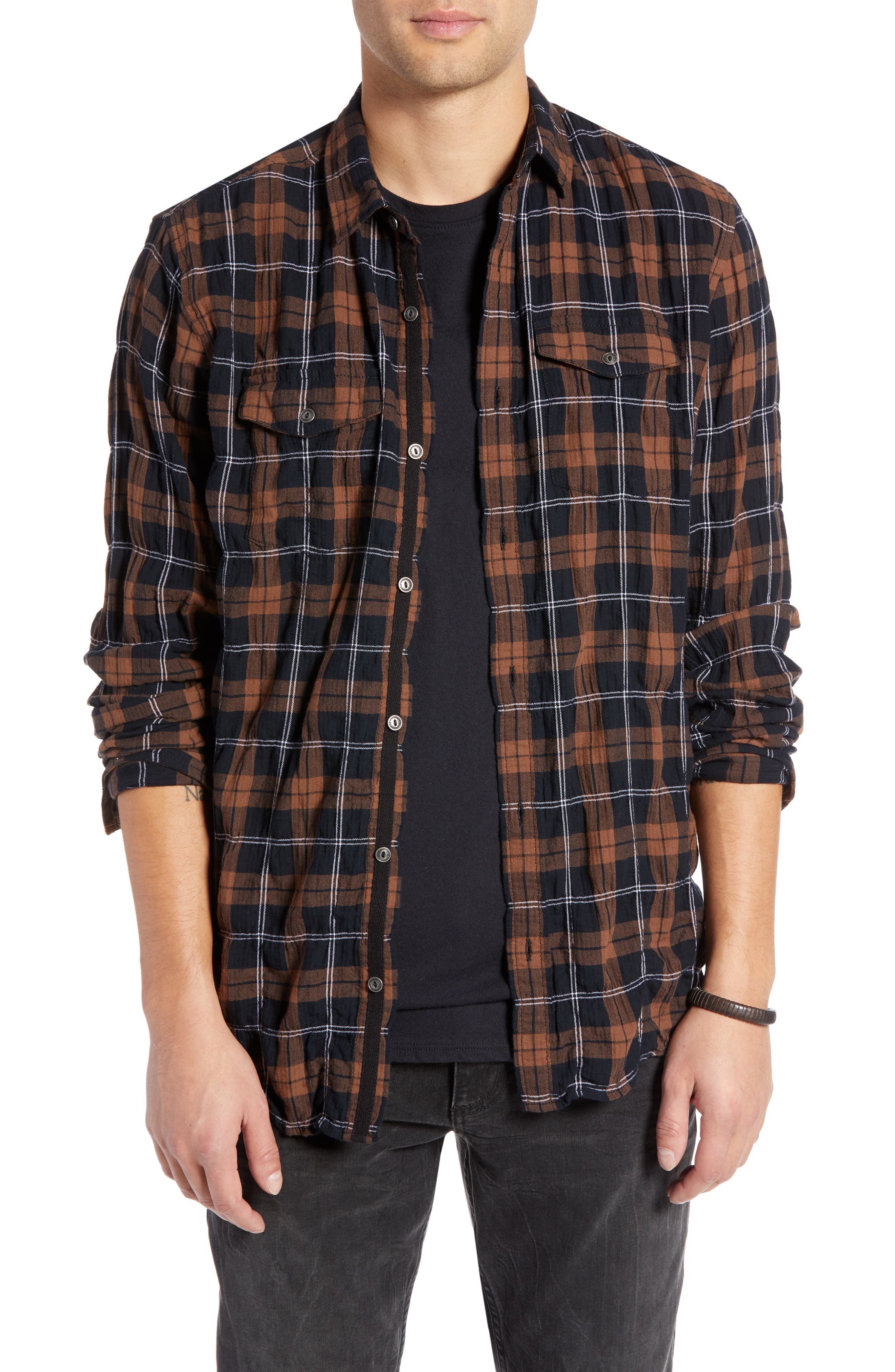 Treasure & Bond Regular Fit Plaid Sport Shirt, Black