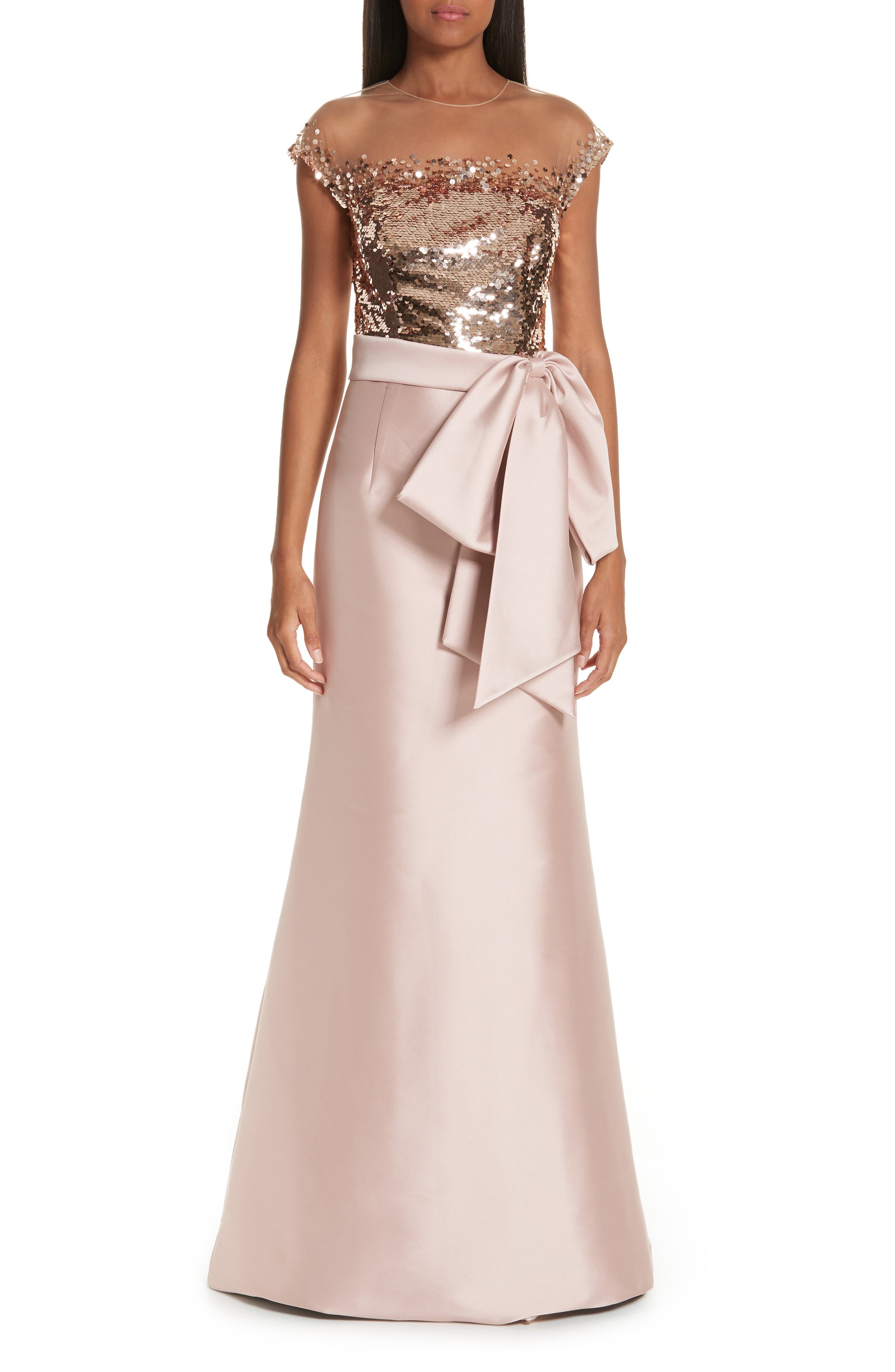 Sachin & Babi Elisa Sequin & Satin A-Line Gown, Pink