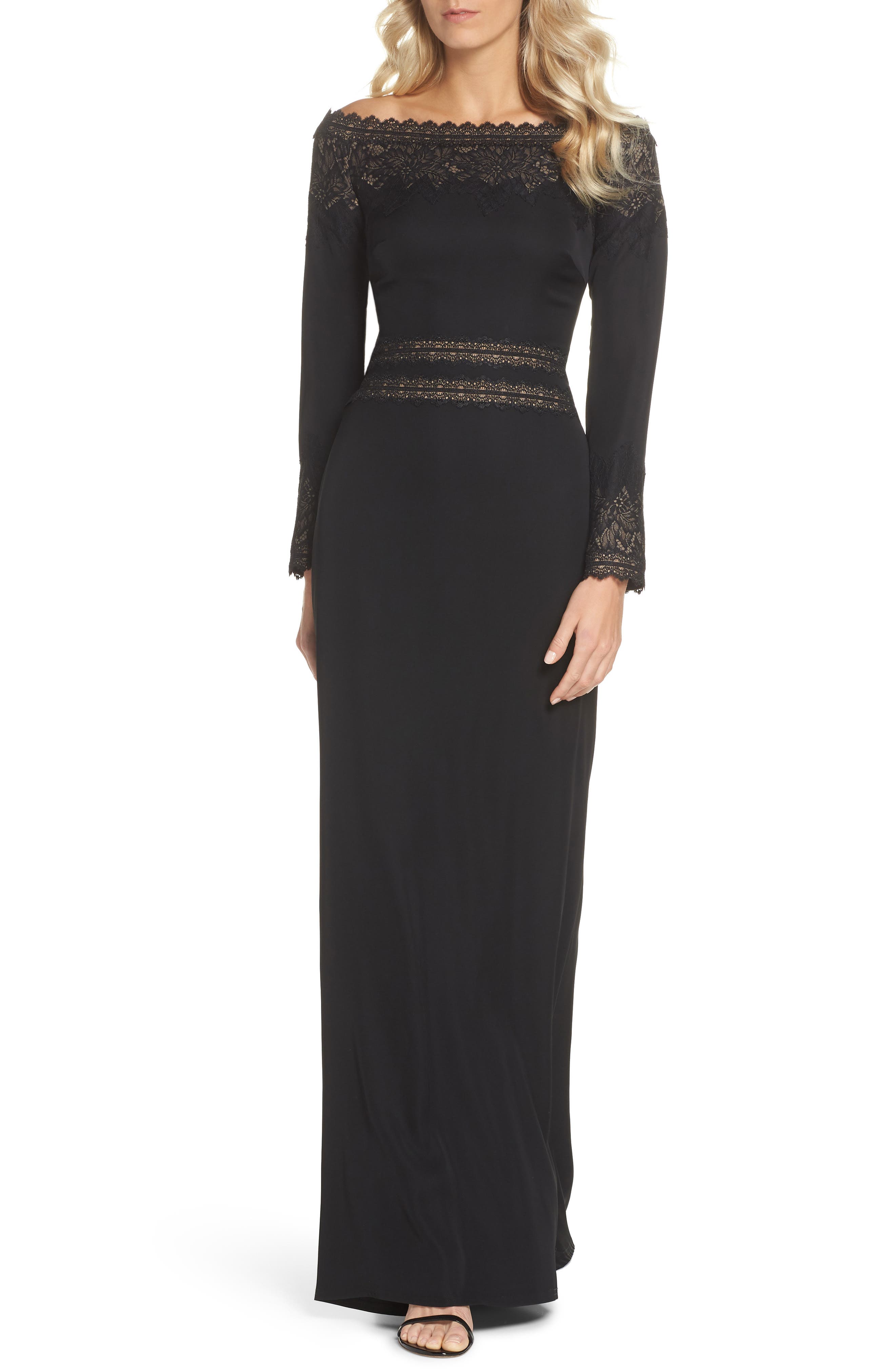 Tadashi Shoji Lace & Crepe Gown