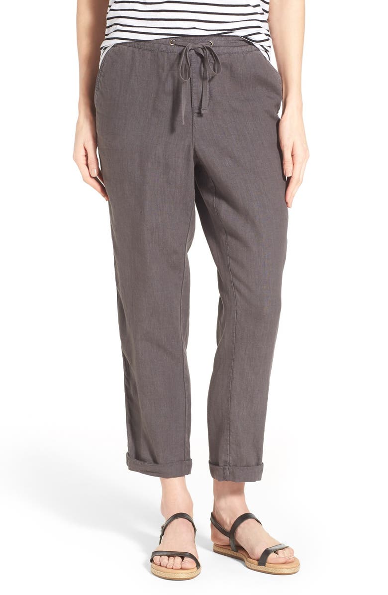 Caslon® Linen Tie Front Crop Pants (Regular & Petite) | Nordstrom