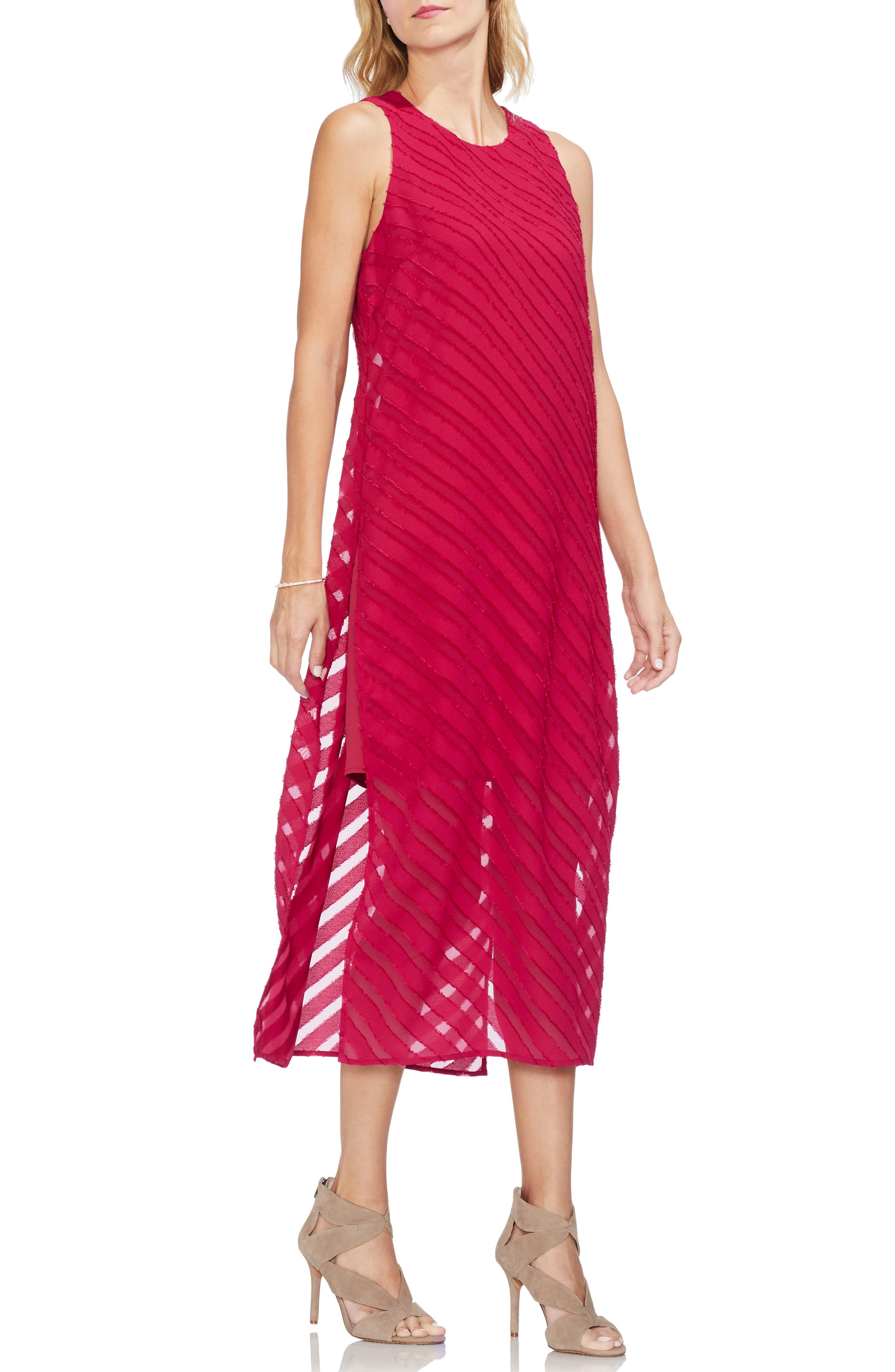 Vince Camuto Diagonal Stripe Chiffon Maxi Dress, Red