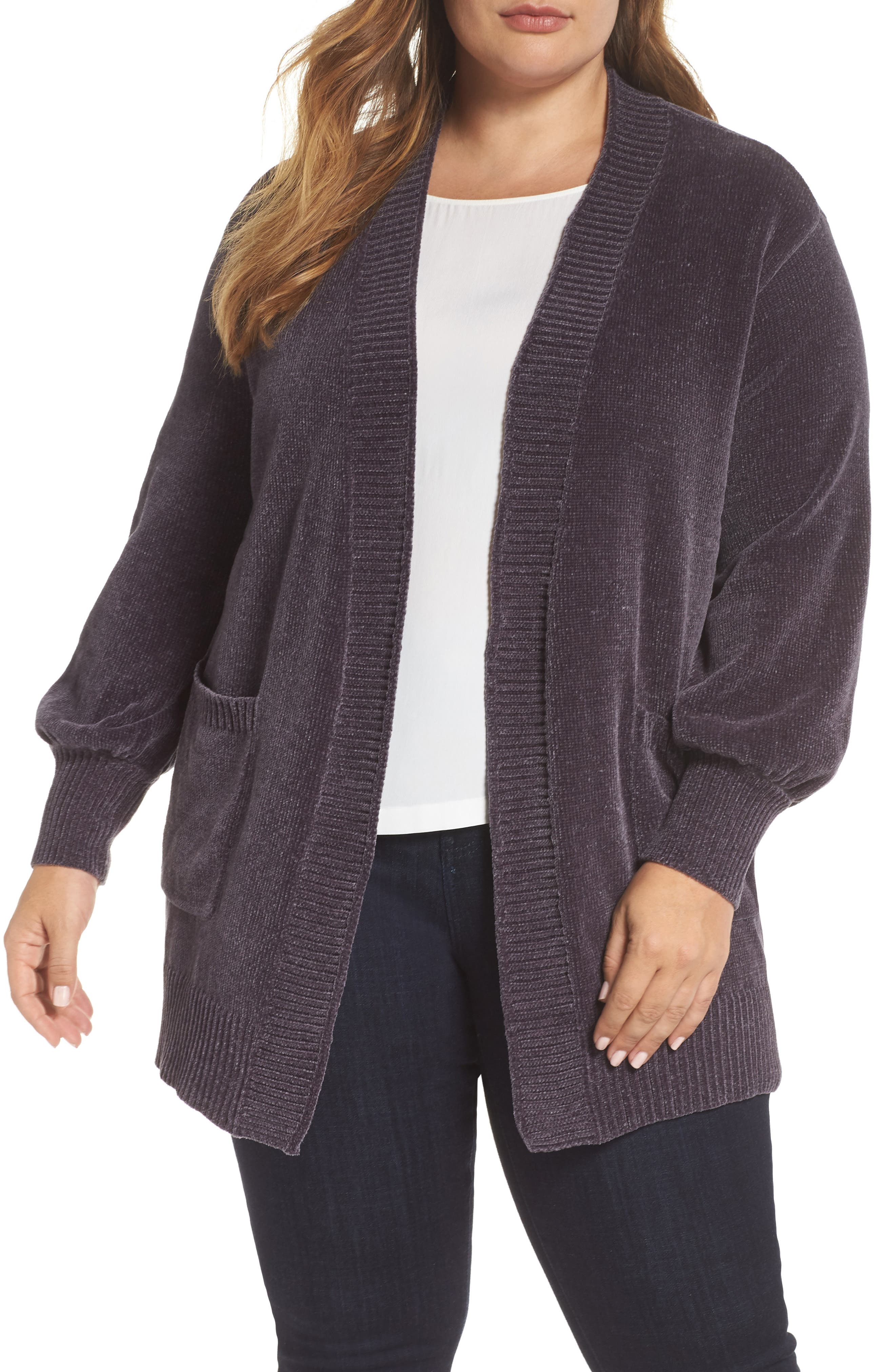 Plus Size Sejour Blouson Sleeve Cardigan, Grey