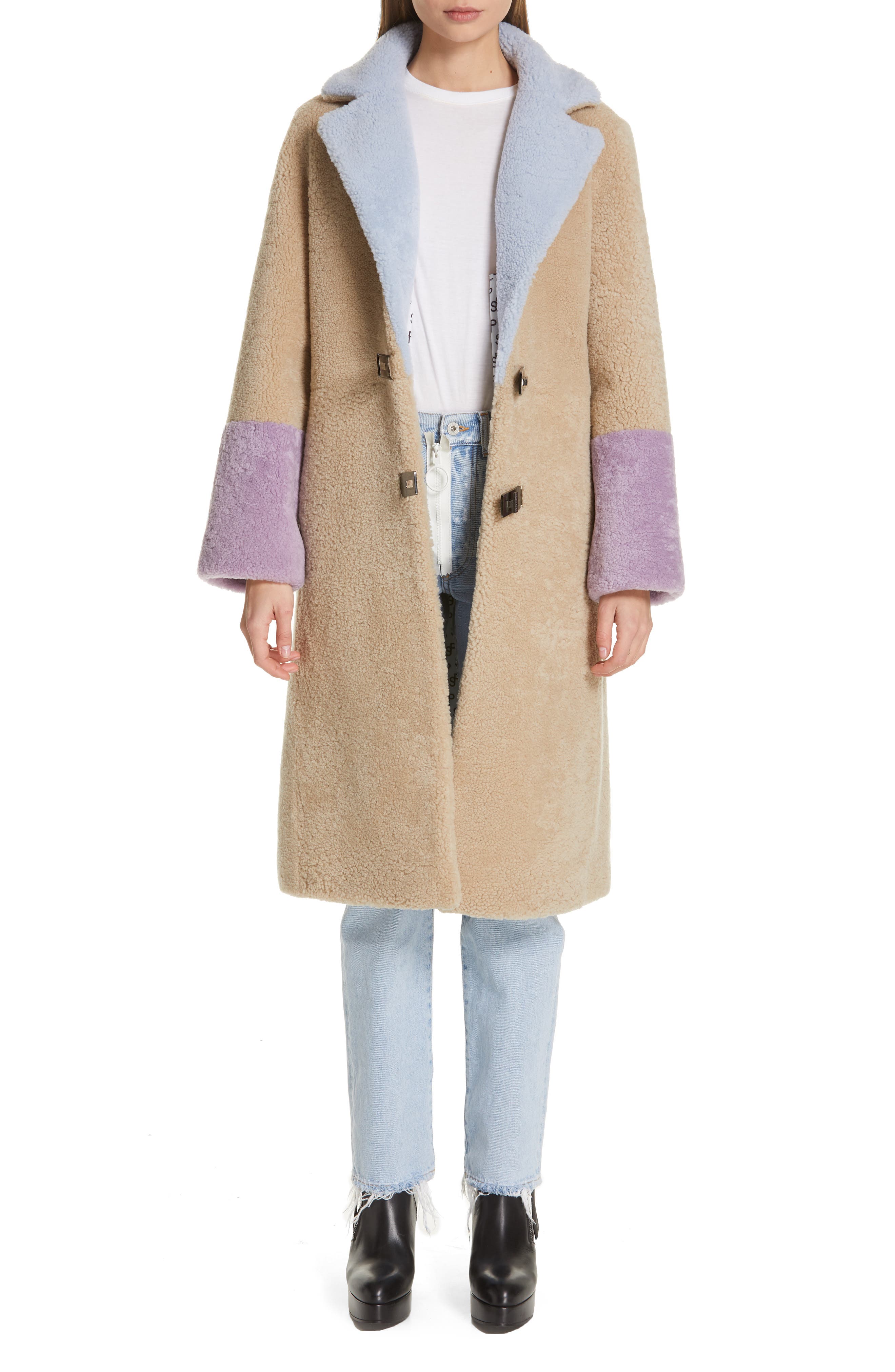 Saks Potts Febbe Buckle Closure Genuine Shearling Coat, Brown