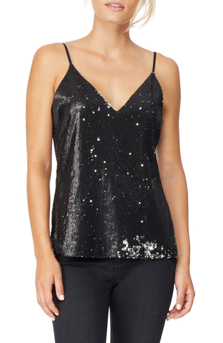 Mixed Media Reversible Sequin Camisole,                         Main,                         color, JET BLACK/ SILVER