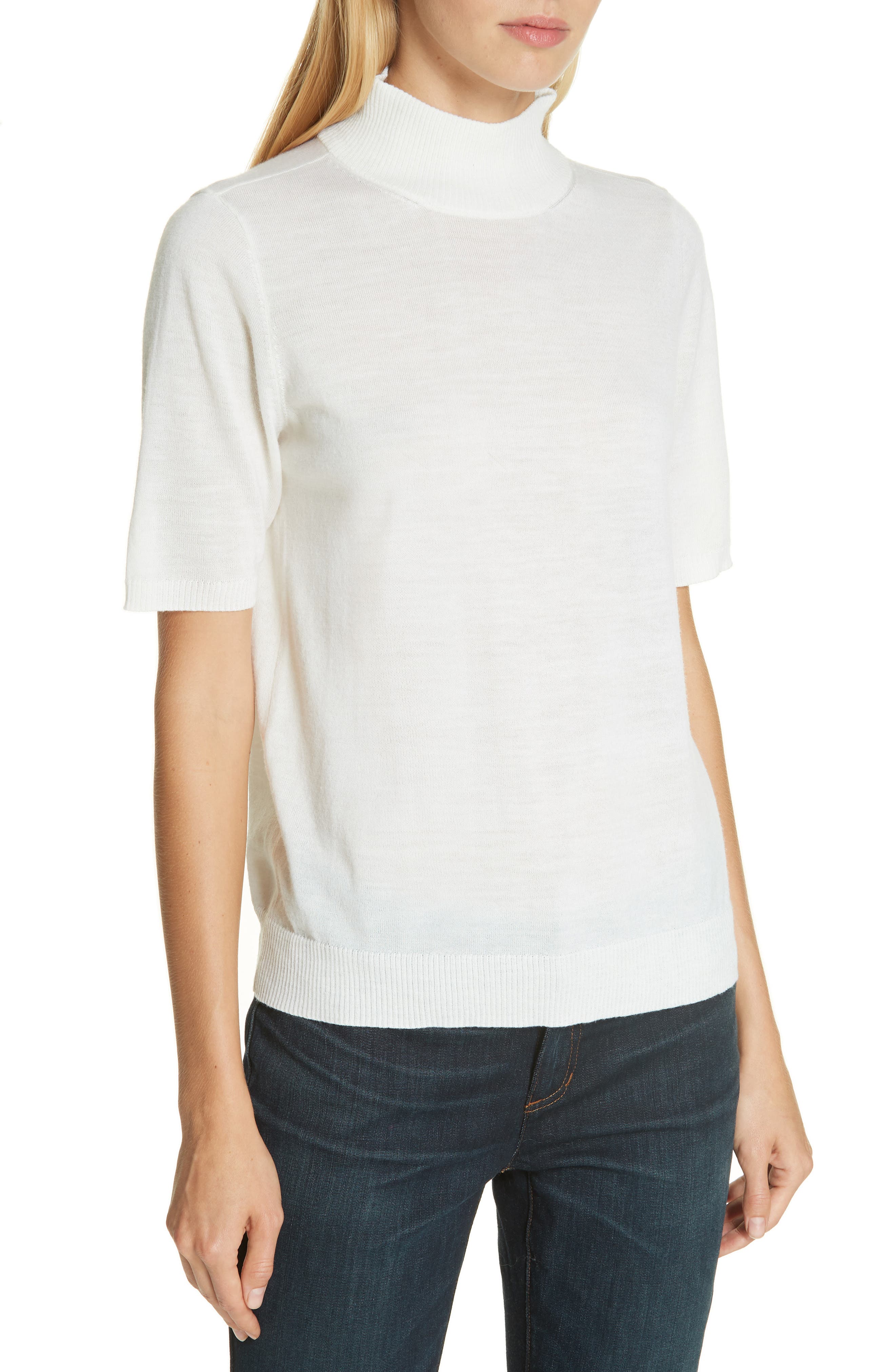Eileen Fisher Merino Wool Mock Neck Sweater, White