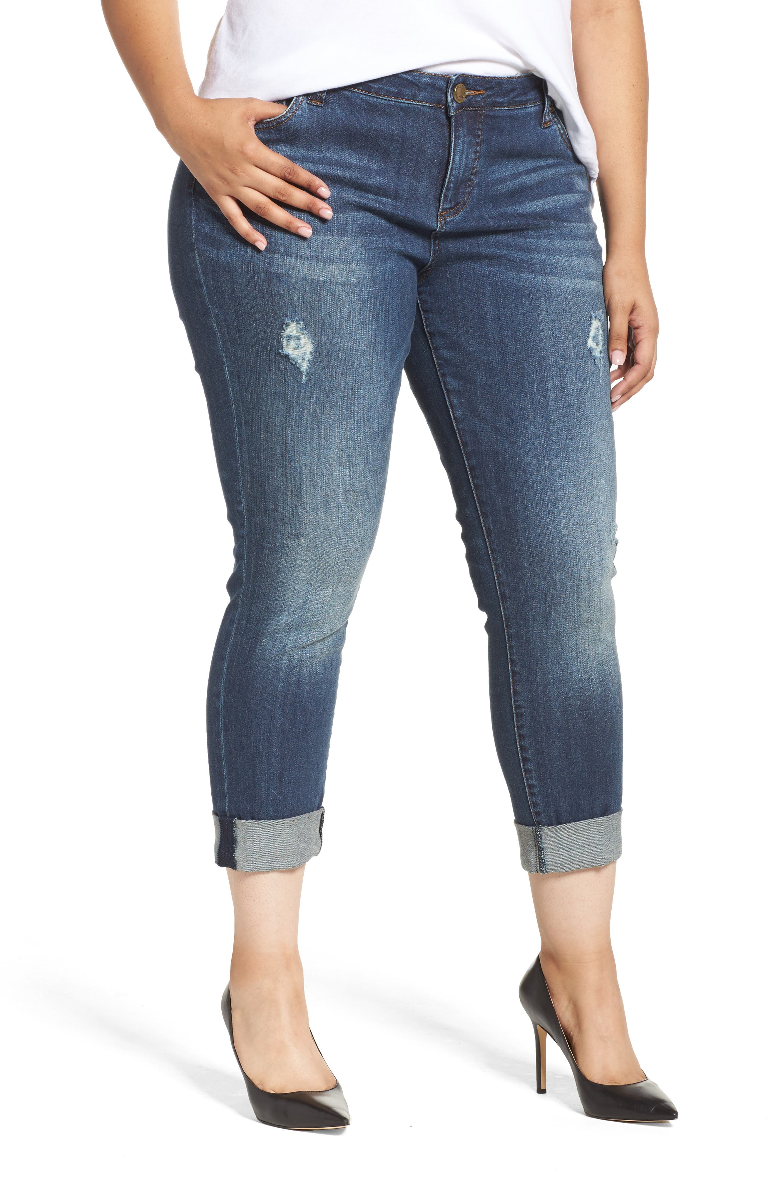 Plus Size Kut From The Kloth Catherine Ripped Boyfriend Jeans, Blue
