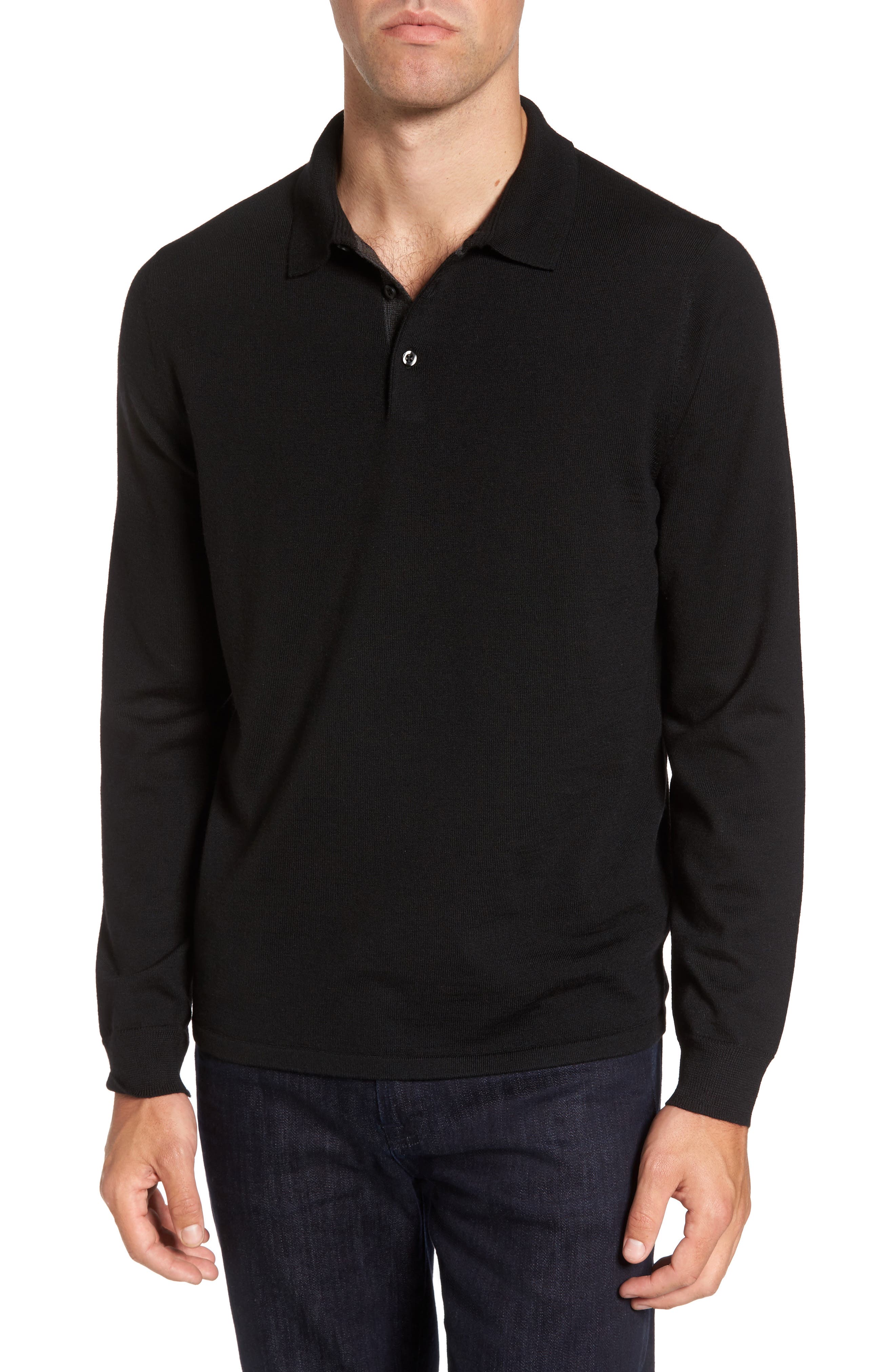 Nordstrom Shop Merino Wool Polo Sweater, Black
