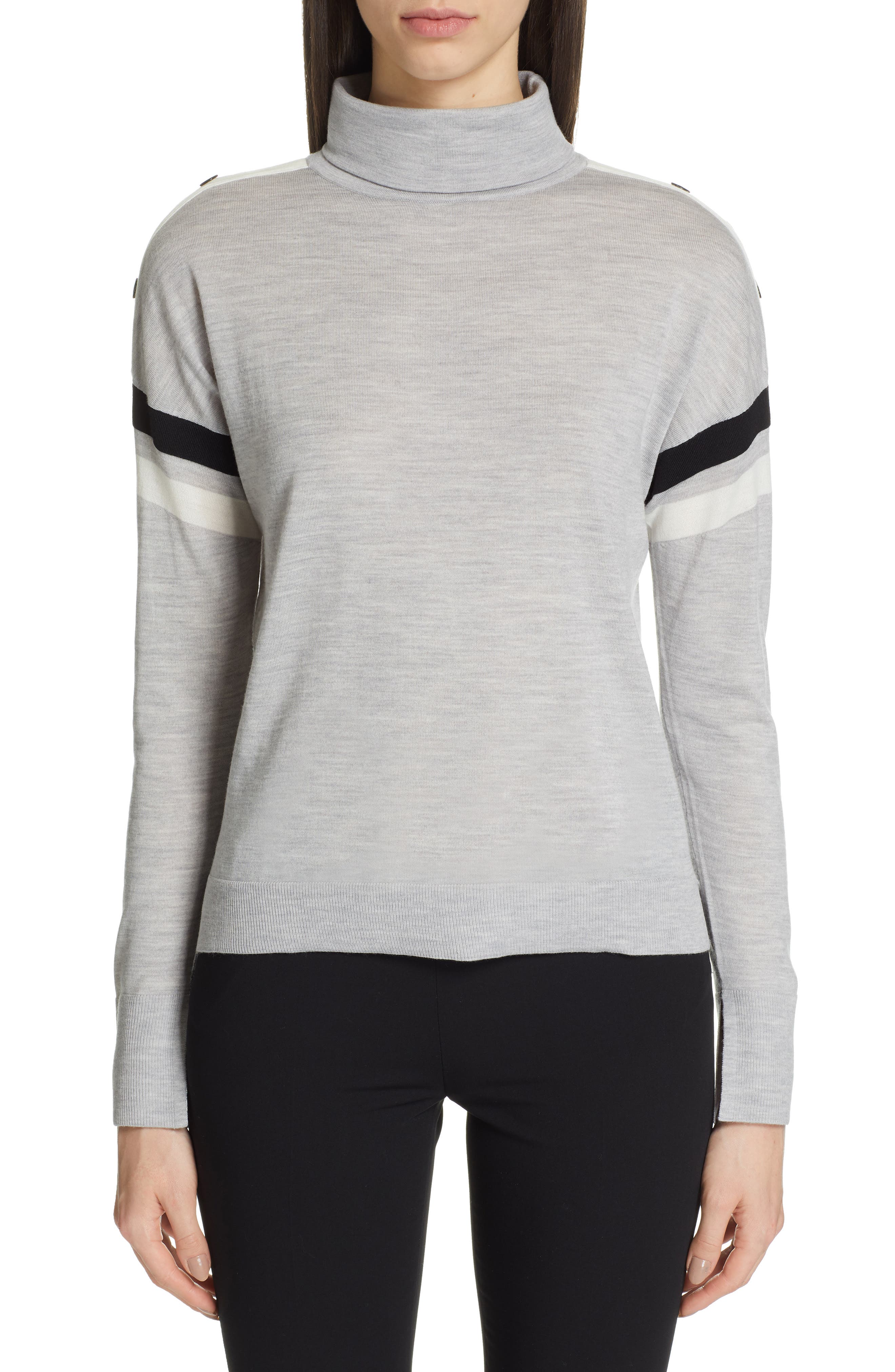 Akris Punto Shoulder Snap Merino Wool Sweater, Grey