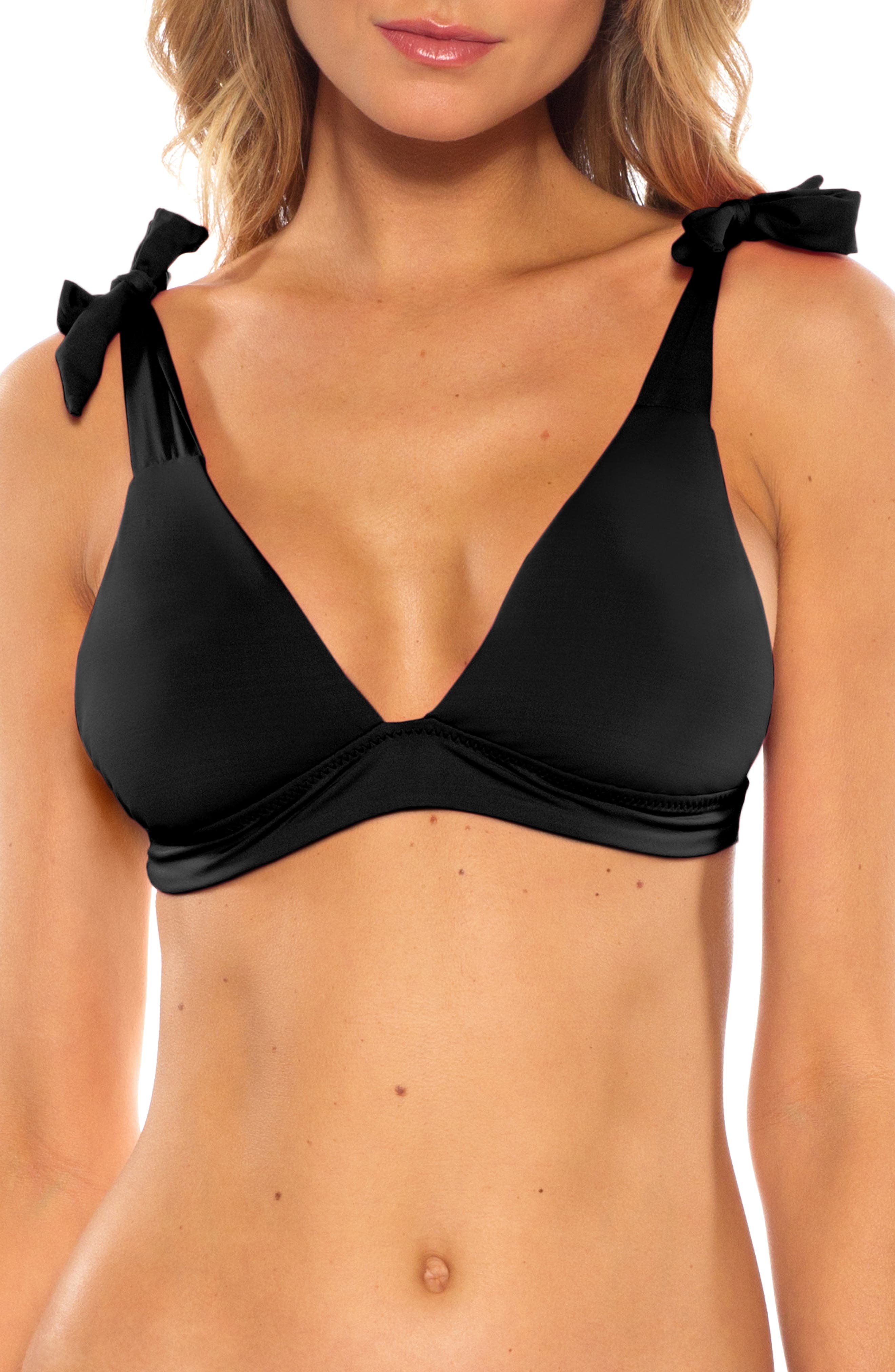 Becca Tie Shoulder Bikini Top, Size - Black
