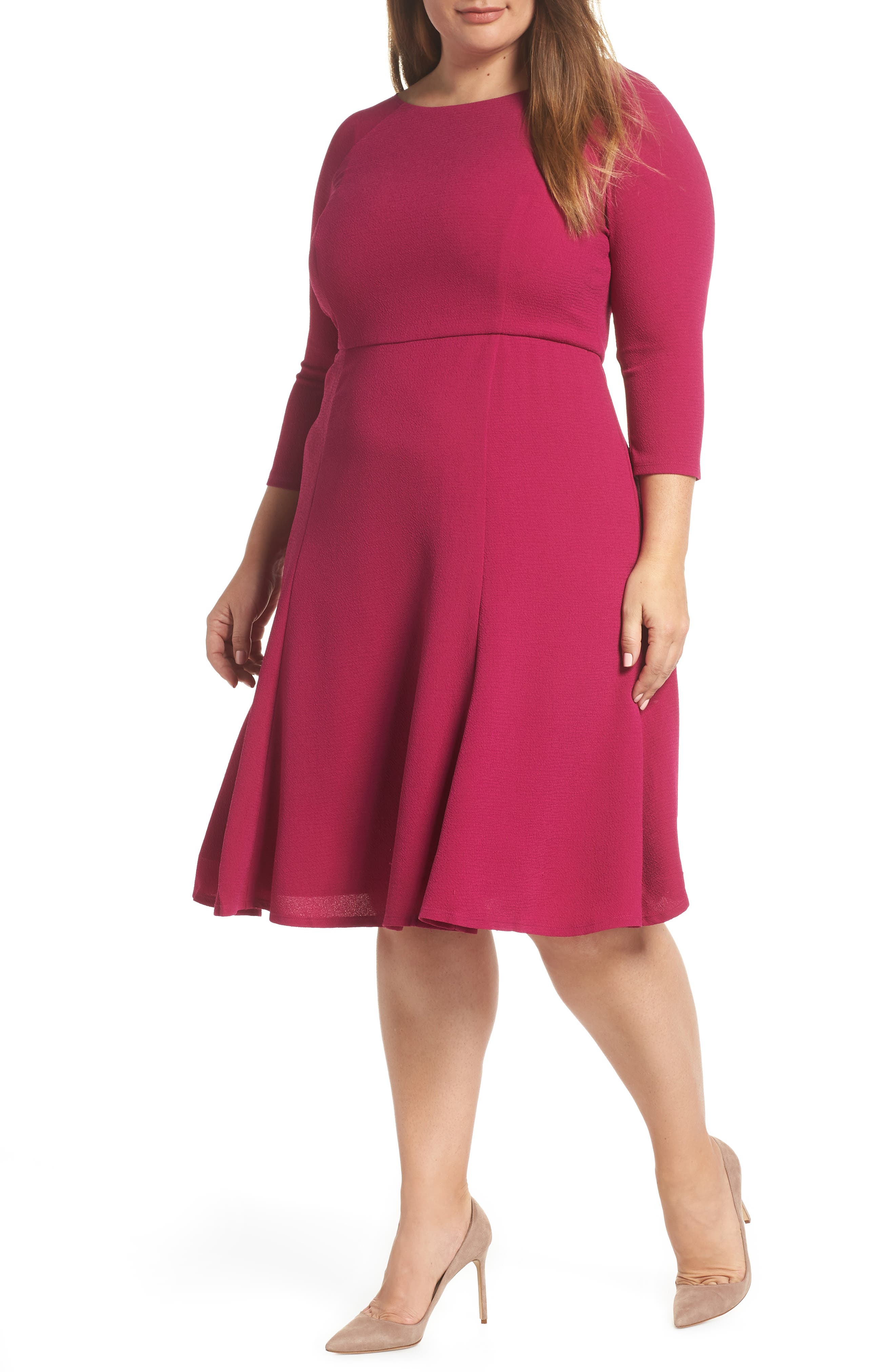 Plus Size Eliza J Crepe Fit & Flare Dress, Pink
