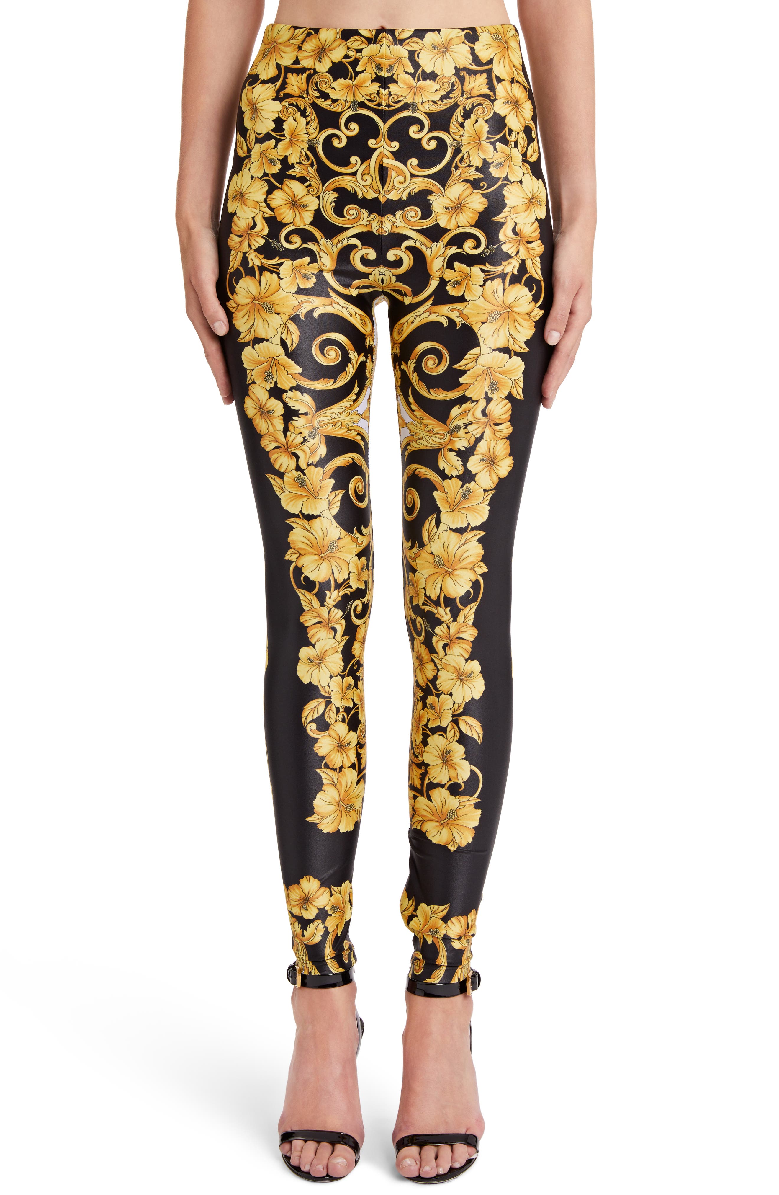 Versace Hibiscus Print Leggings, US / 40 IT - Black