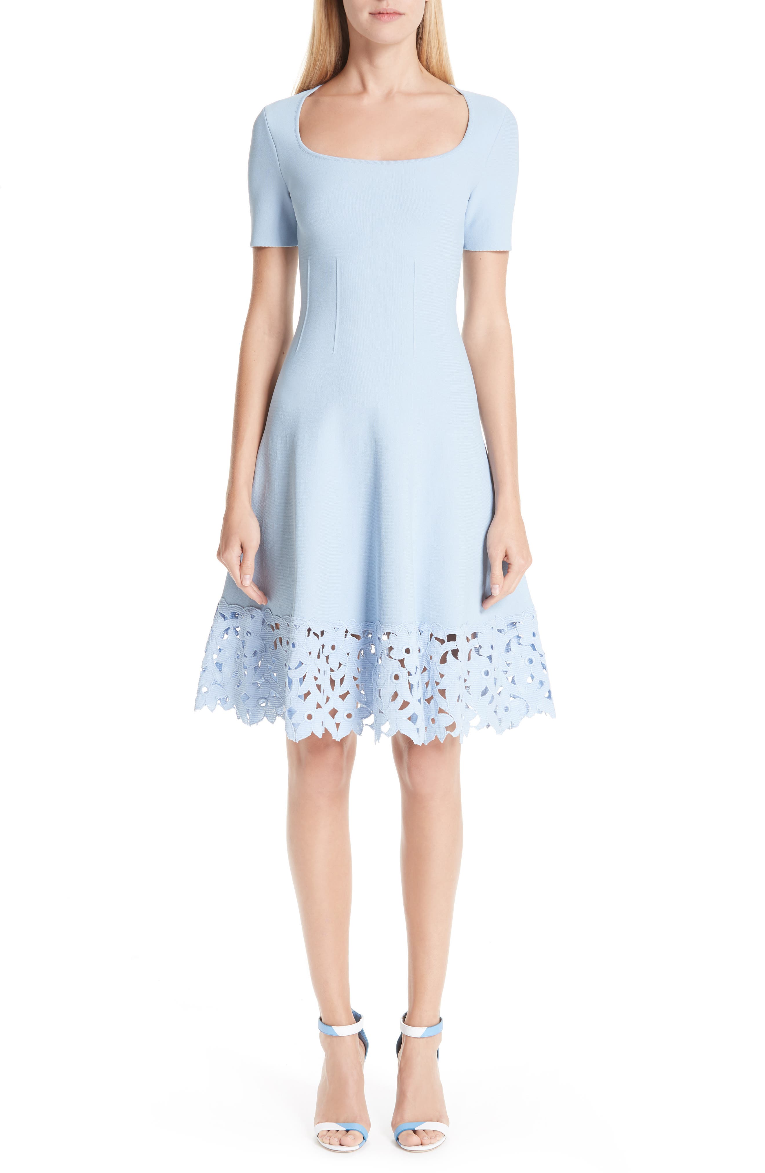 Oscar De La Renta Cutout Hem A-Line Dress, Blue
