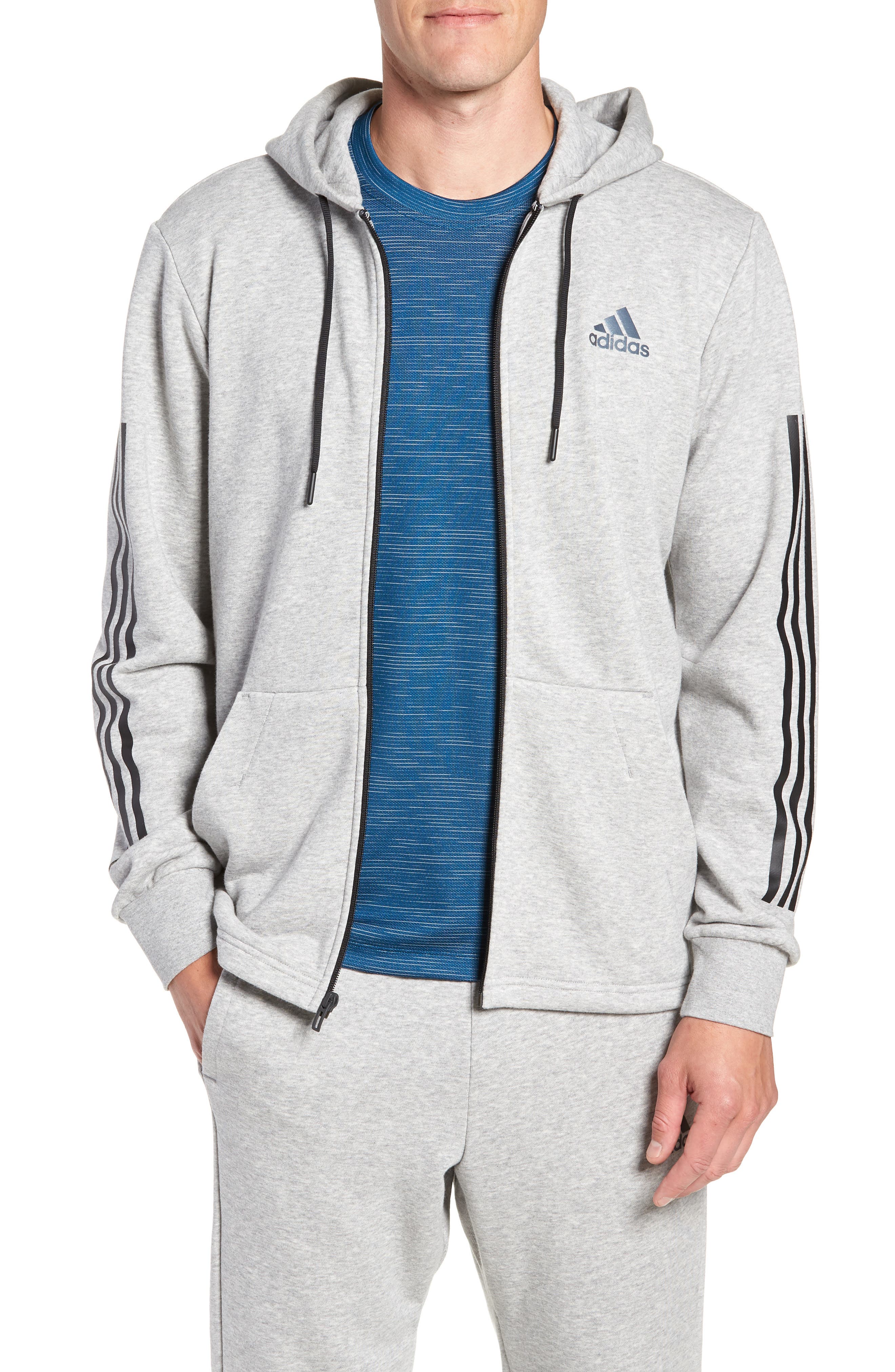 Adidas 3-Stripes Full Zip Hoodie, Grey