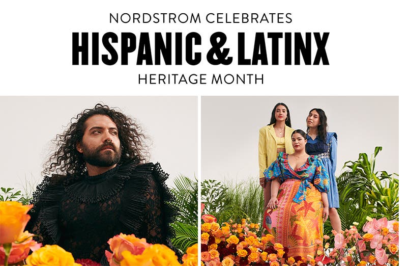 Nordstrom celebrates Hispanic and Latinx Heritage Month. Nordstrom employees against a vibrant backdrop of greenery and flowers.