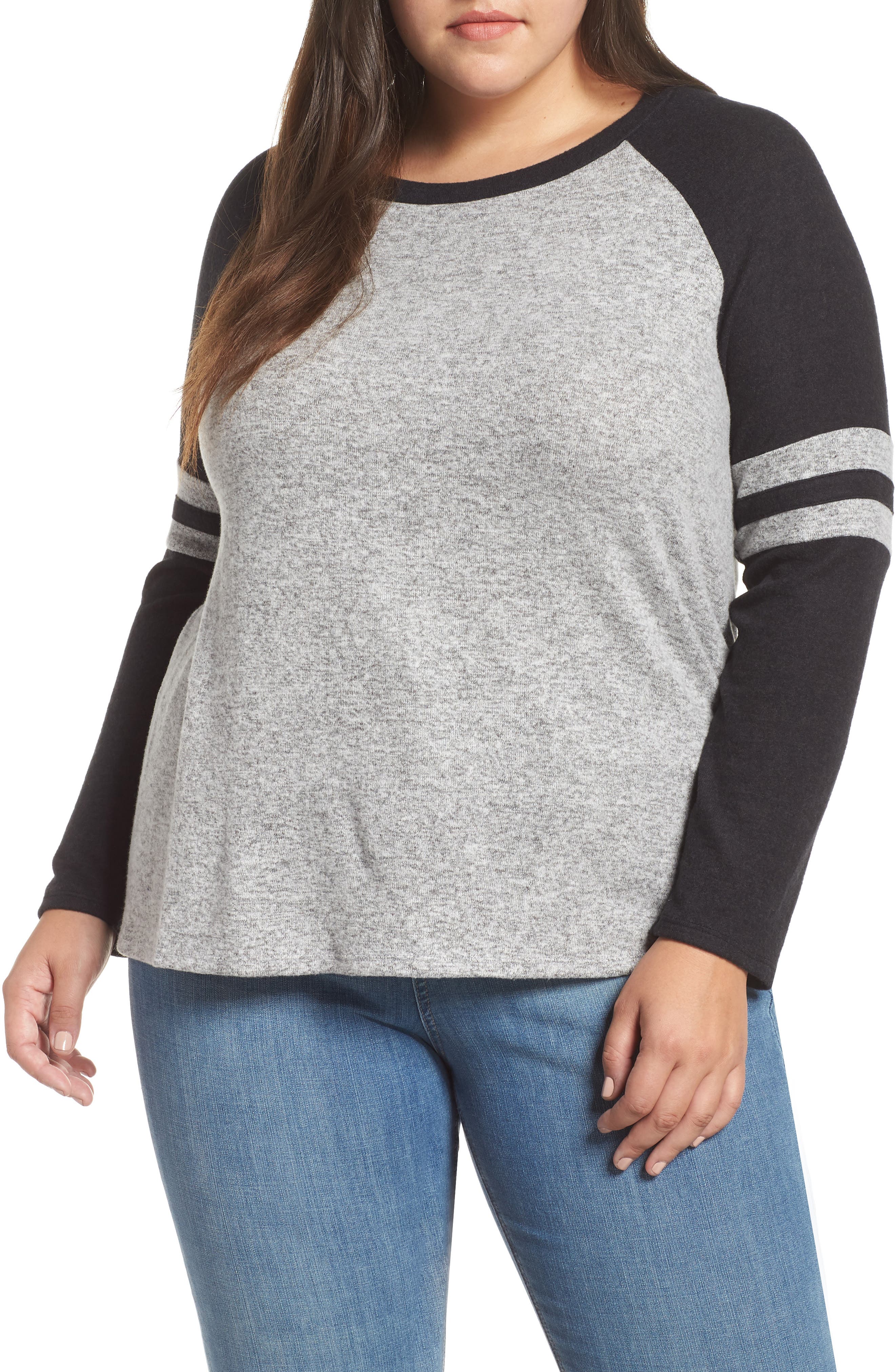 Plus Size Gibson Long Sleeve Varsity Tee, Grey