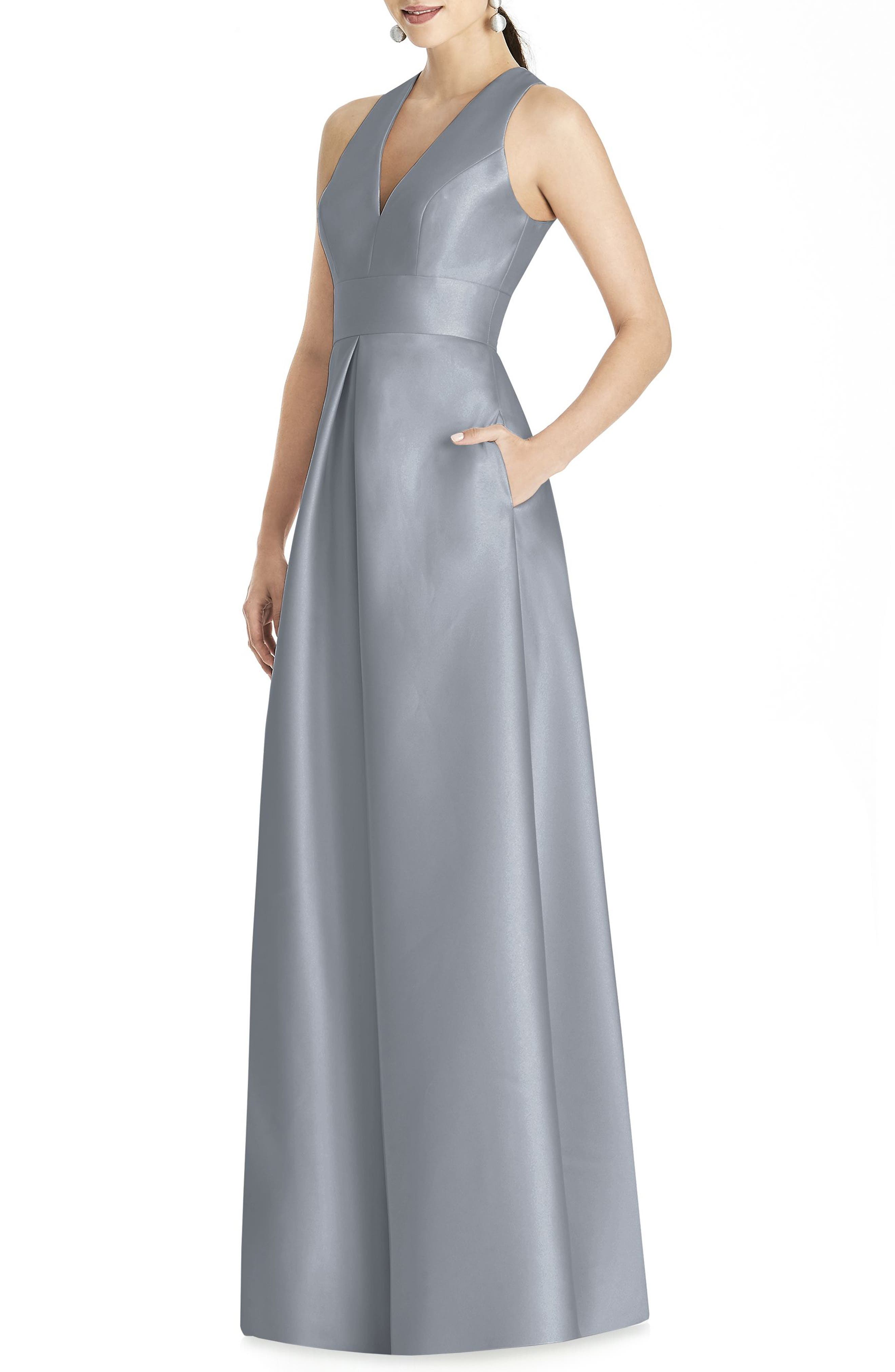 Alfred Sung Sleeveless Sateen Gown, Grey