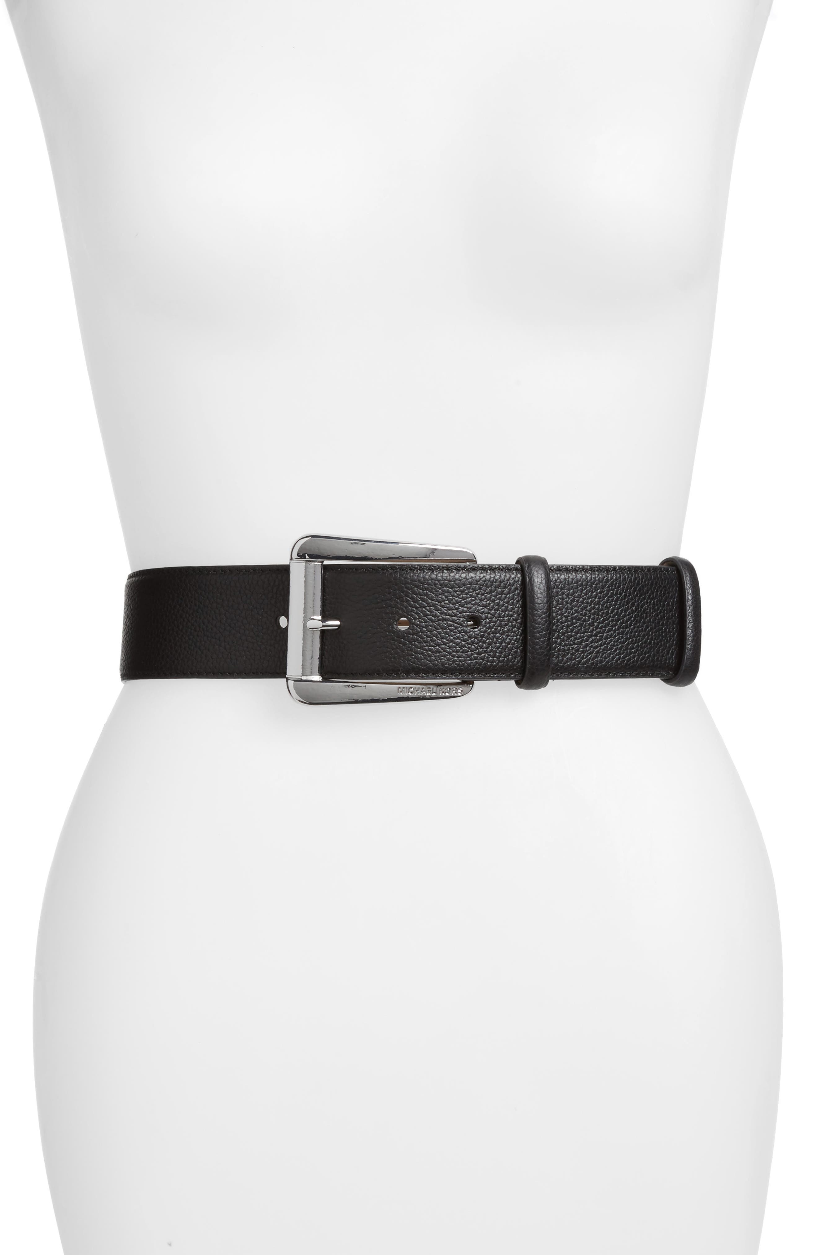 Michael Michael Kors Calfskin Leather Belt, Black / Pol Nickel