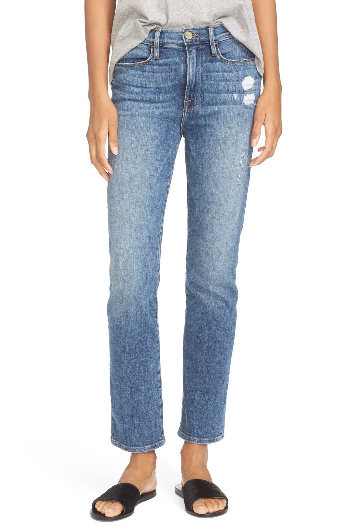 FRAME High Waist Straight Leg Jeans (Sunny Gardens) Nordstrom