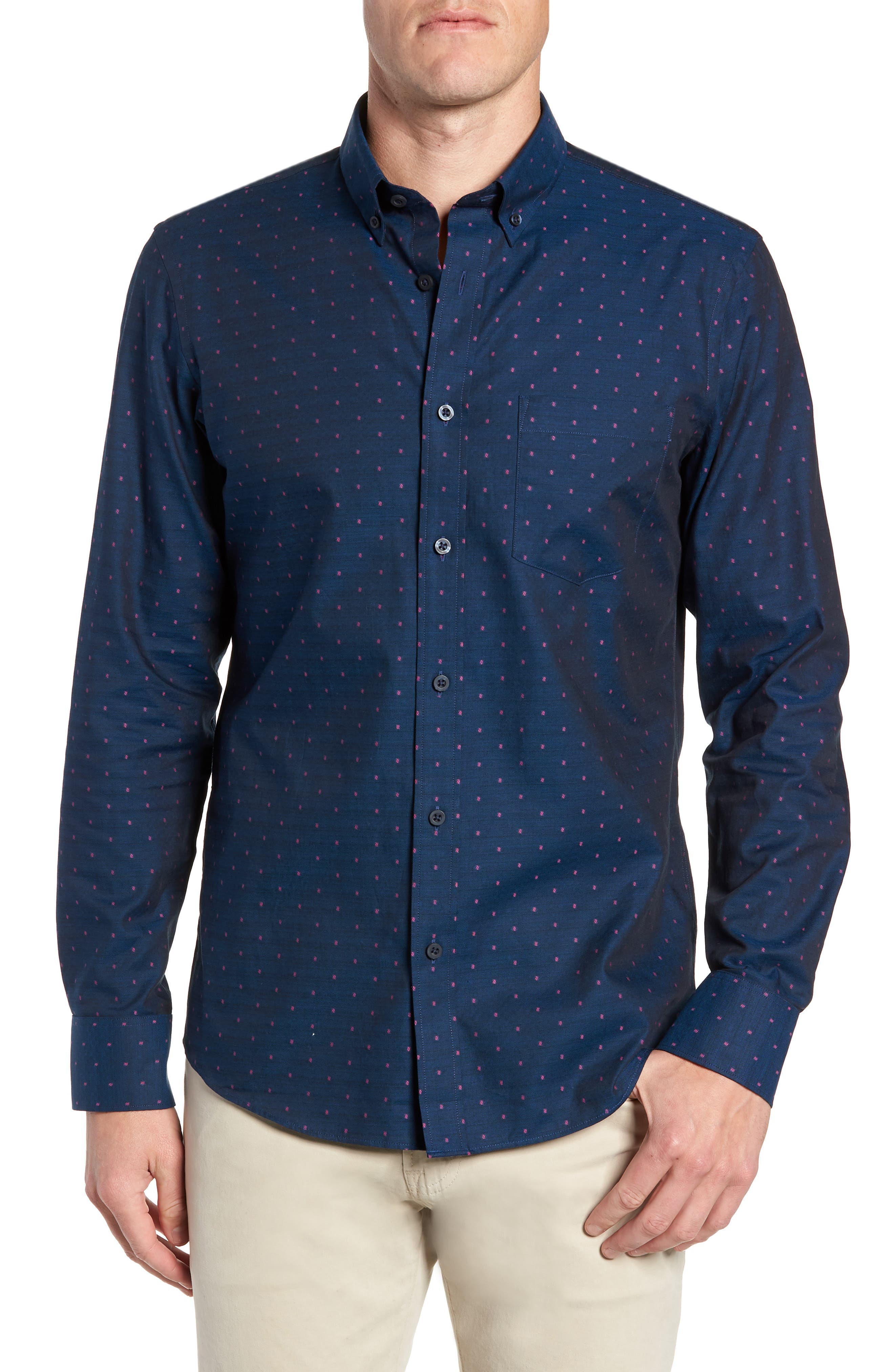 Nordstrom Shop Traditional Fit Dobby Sport Shirt, Blue